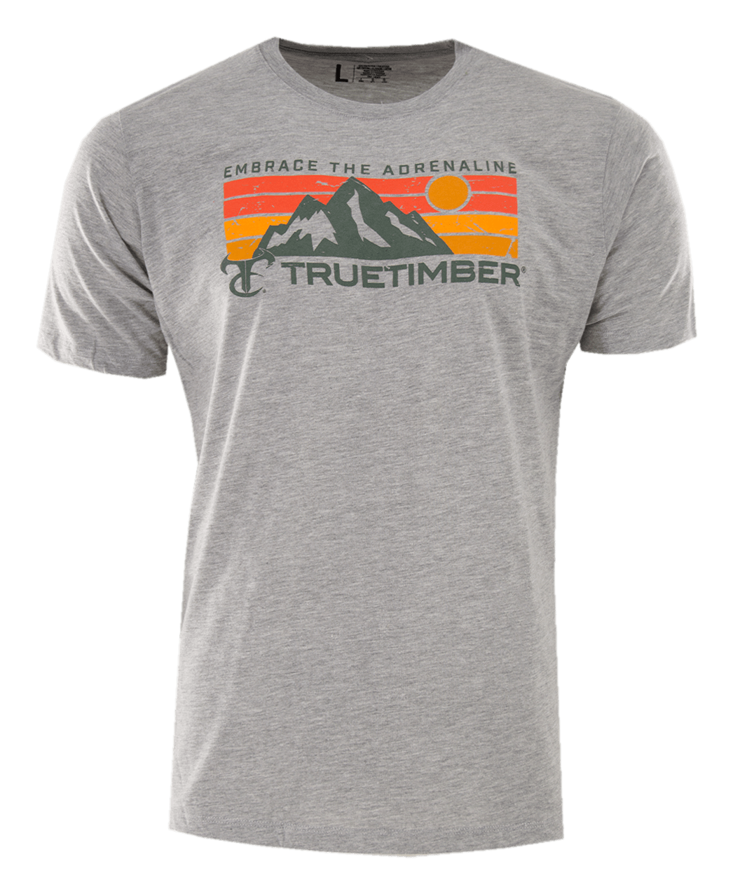 Image of TrueTimber Embrace the Adrenaline Mountain Sunset Short-Sleeve T-Shirt for Men - Heather Gray - M