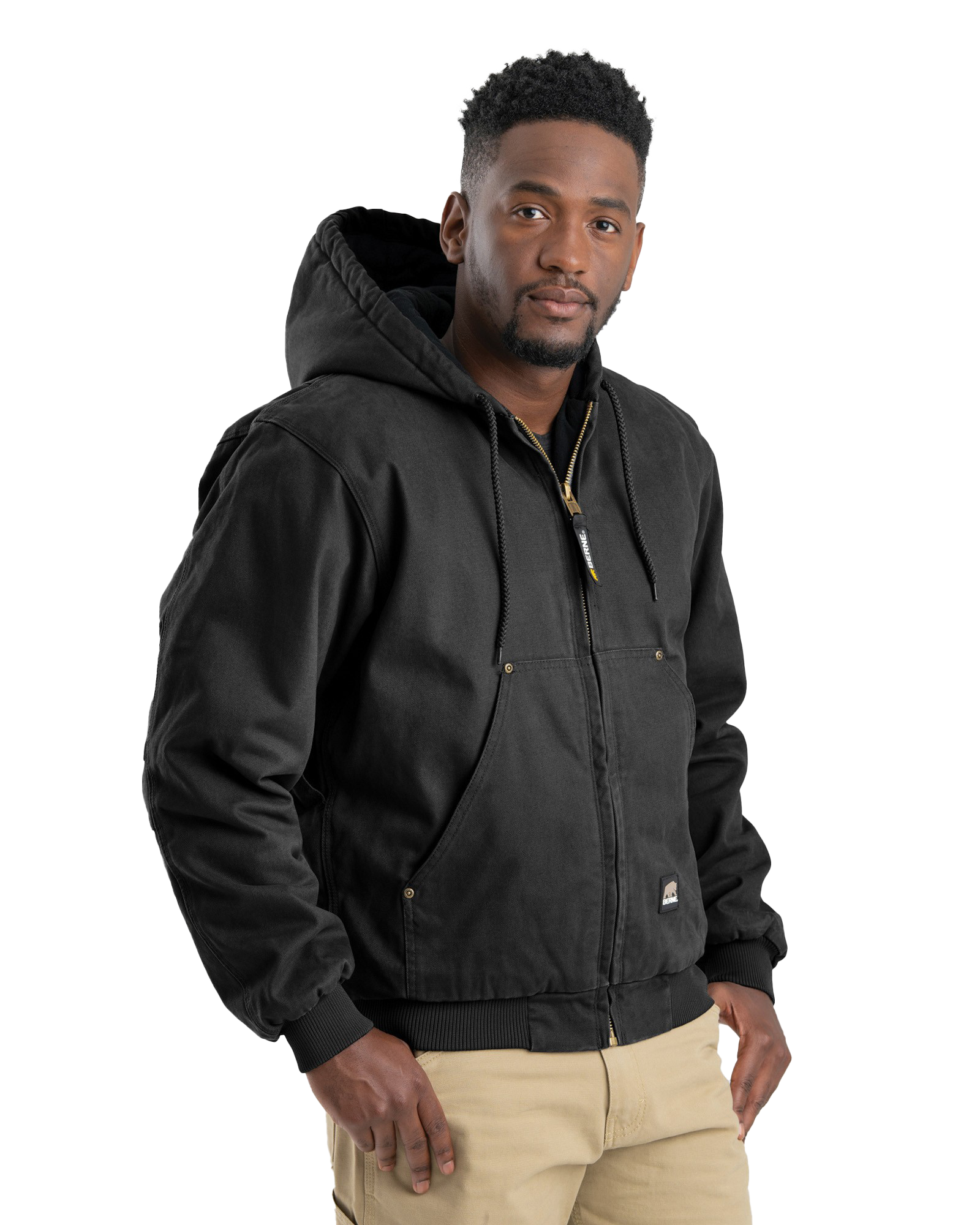 Image of Berne Heartland Washed Hooded Jacket for Men - Black - XLT