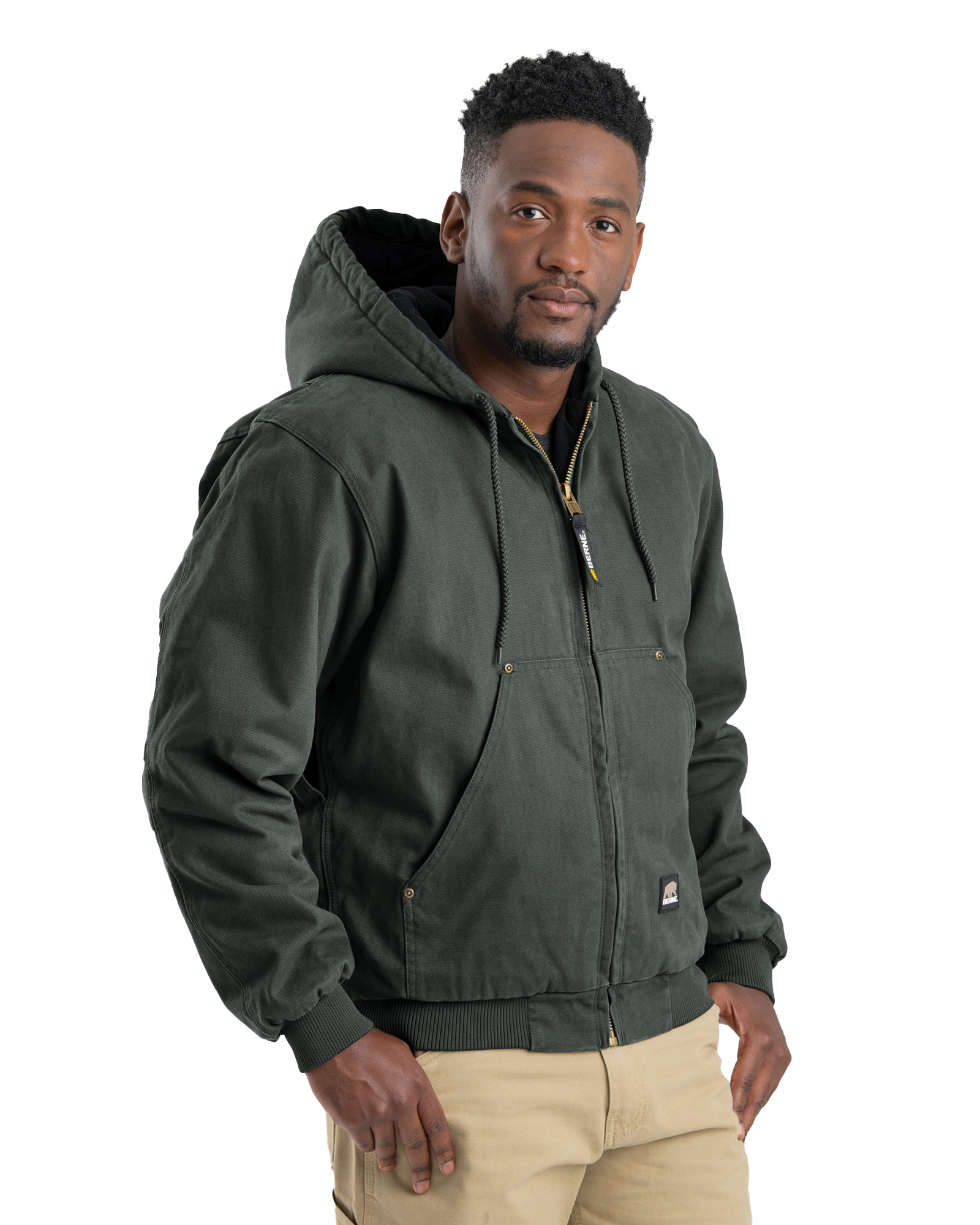 Image of Berne Heartland Washed Hooded Jacket for Men - Moss - M