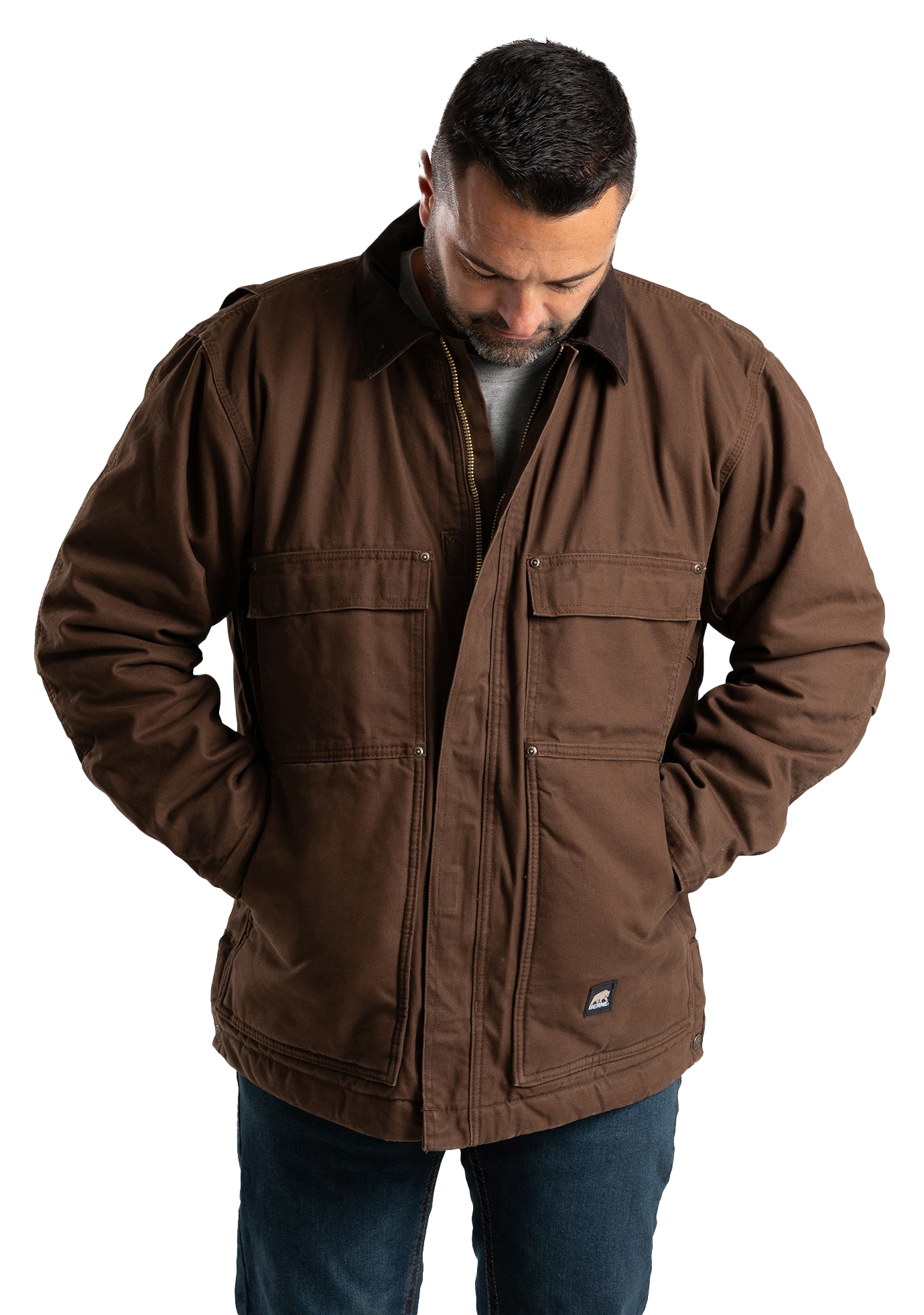 Image of Berne Heartland Washed Chore Coat for Men - Bark - 6M