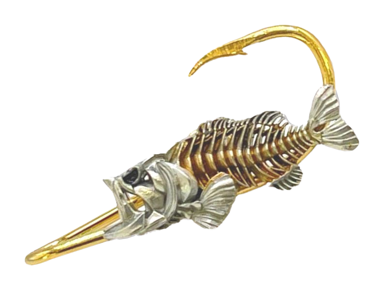 Hookits Bass Bone Fishing Hook Hat Pin Clip