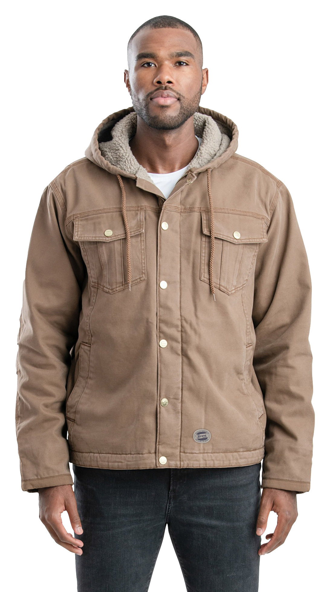 Image of Berne Vintage Washed Sherpa-Lined Hooded Jacket for Men - Driftwood - XL