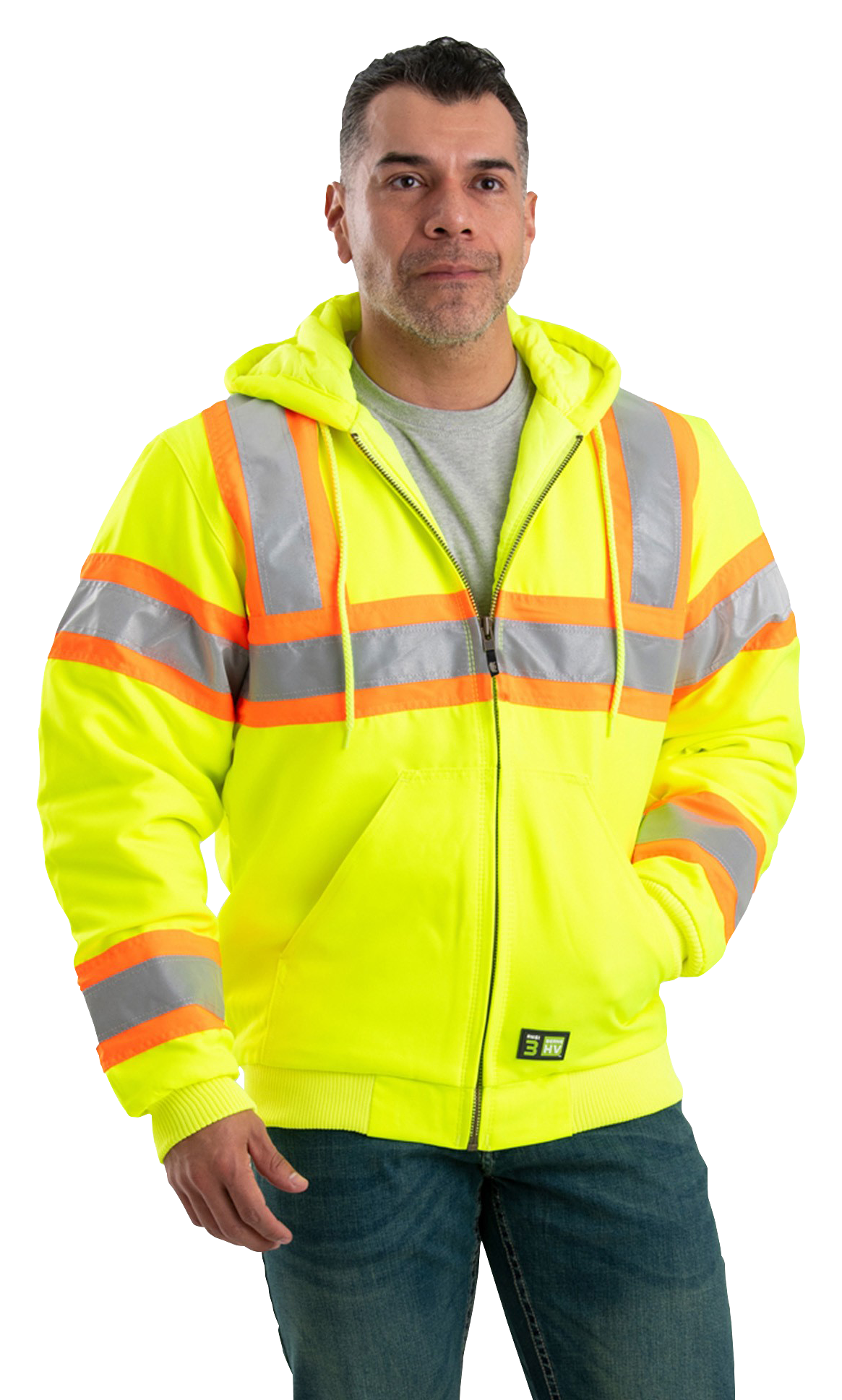 Image of Berne Hi-Vis Class 3 Hooded Active Jacket for Men - Yellow - M