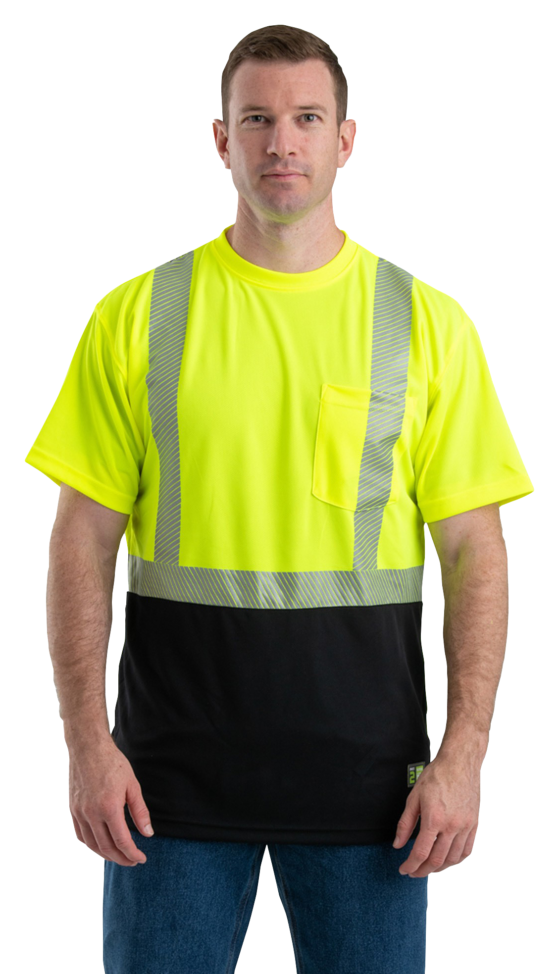 Image of Berne Hi-Vis Class 2 Color Block Short-Sleeve T-Shirt for Men - Yellow
