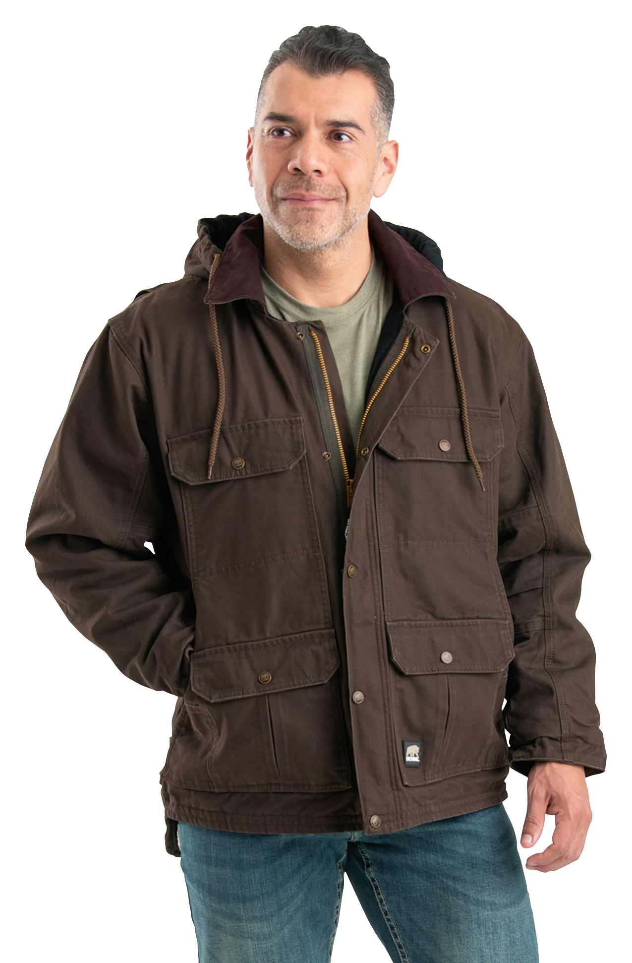 Image of Berne Heartland Washed Duck Zip-Off Hooded Coat for Men - Bark - 6XL