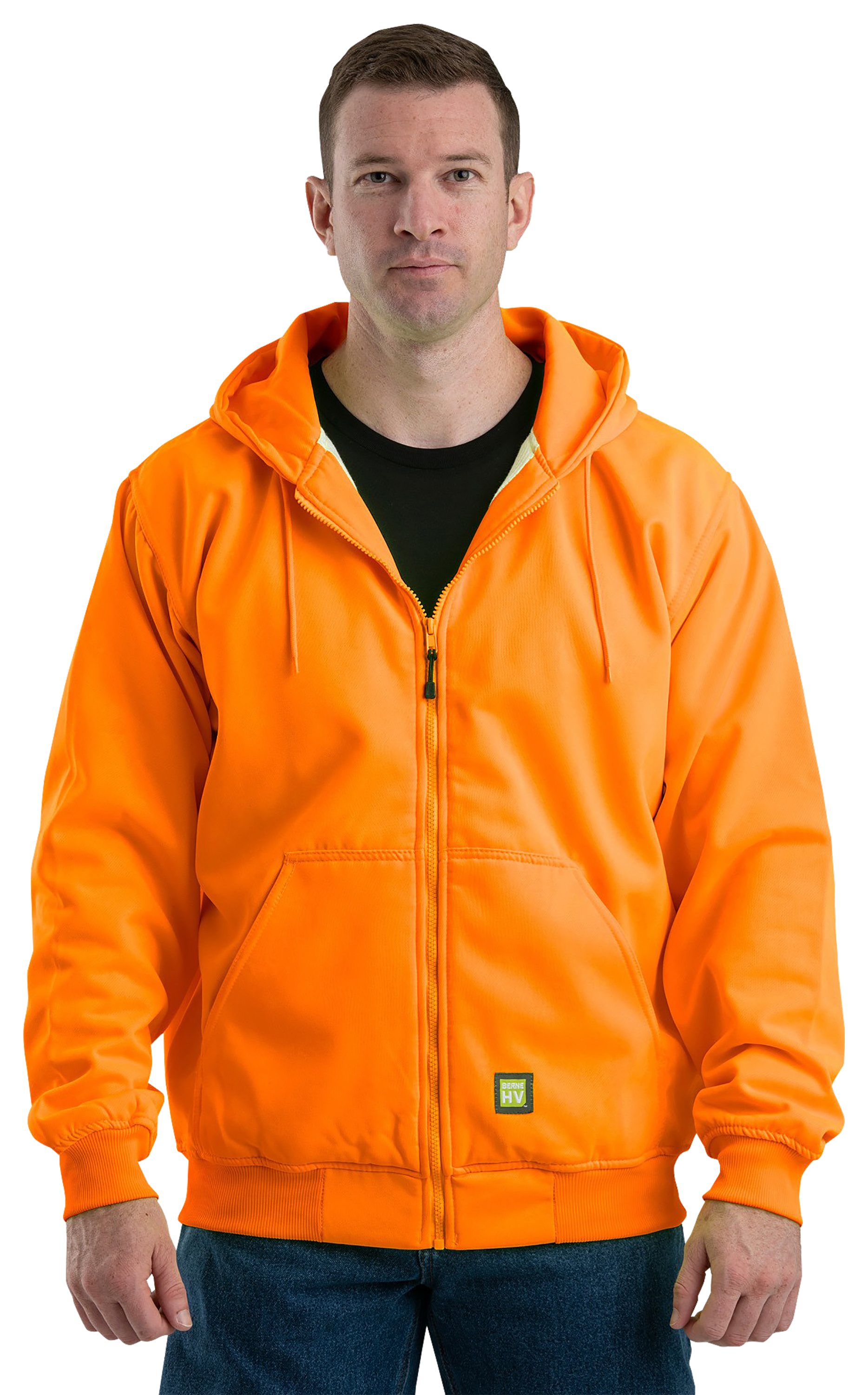 Image of Berne Hi-Vis Thermal-Lined Long-Sleeve Hooded Sweatshirt for Men - Orange - 3XLT