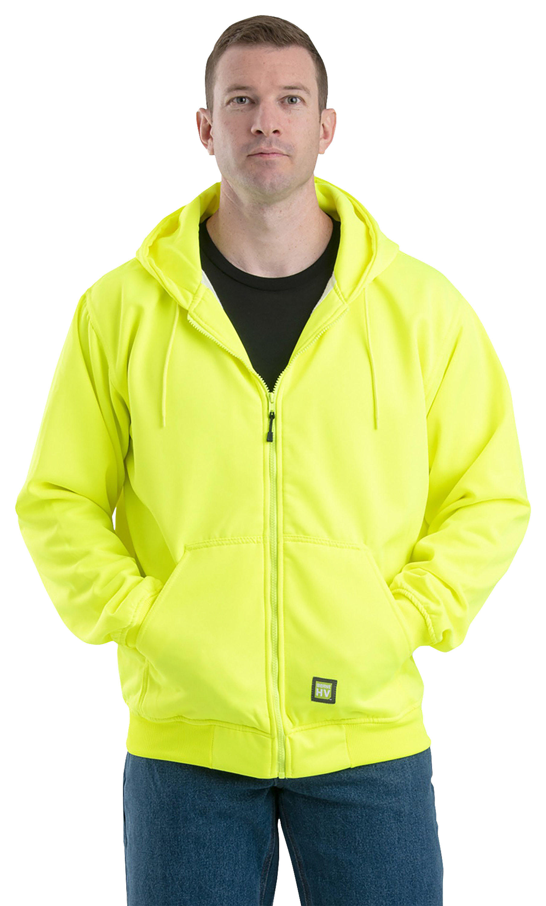 Image of Berne Hi-Vis Thermal-Lined Long-Sleeve Hooded Sweatshirt for Men - Yellow - L