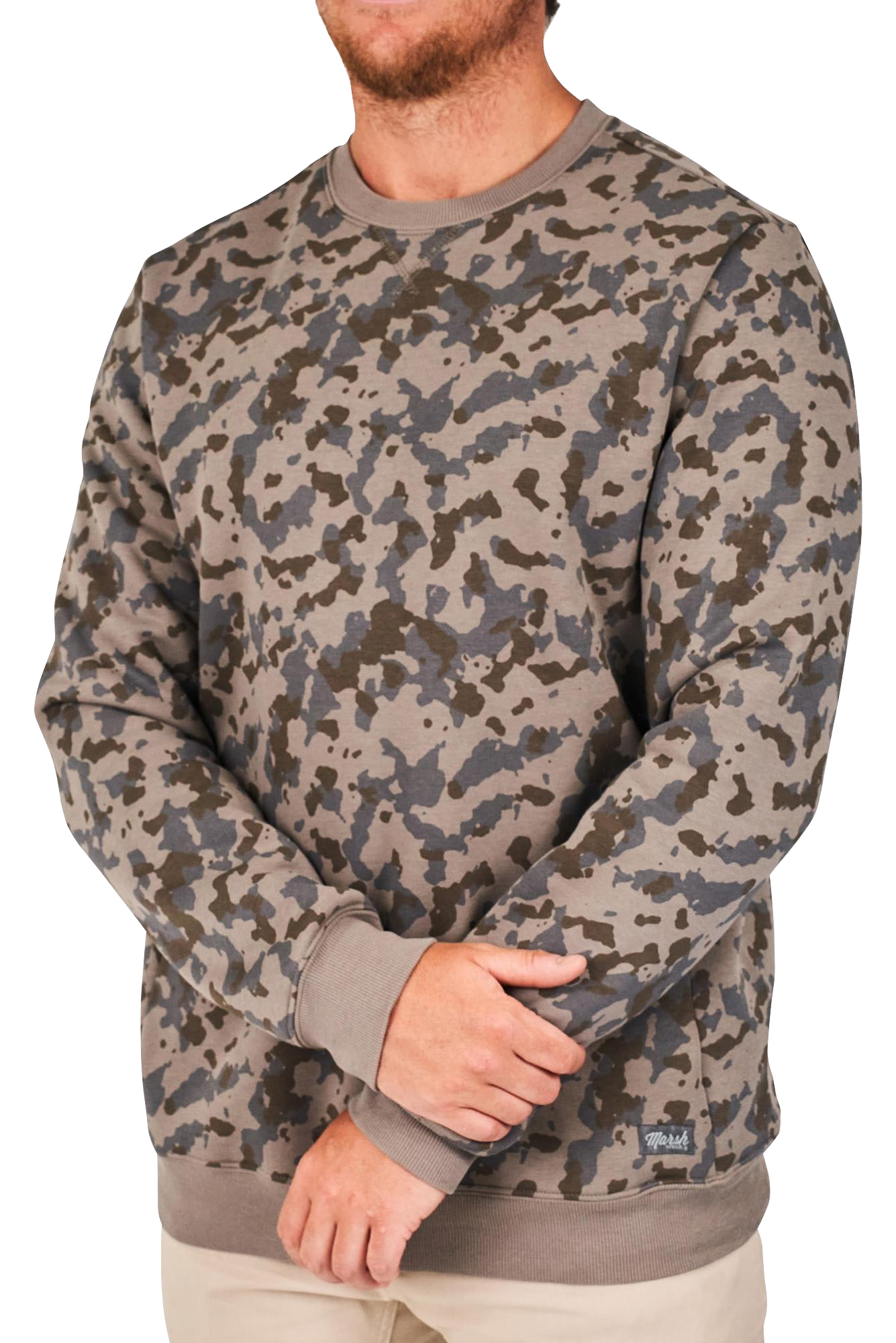 Image of Marsh Wear Fireside Fleece Long-Sleeve Crew Shirt for Men - Rock Foxhole Camo - S