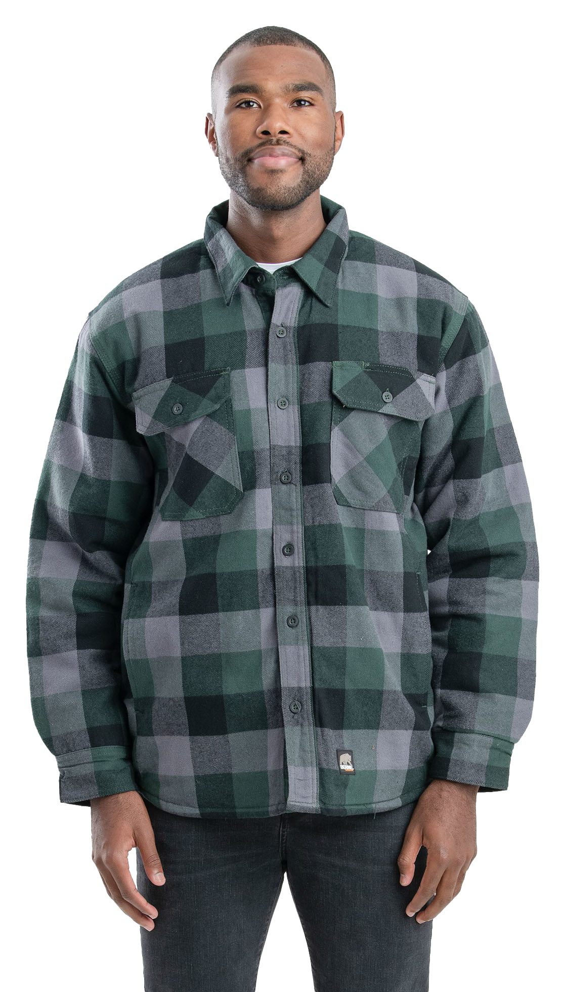 Image of Berne Heartland Flannel Shirt Jacket for Men - Plaid Green