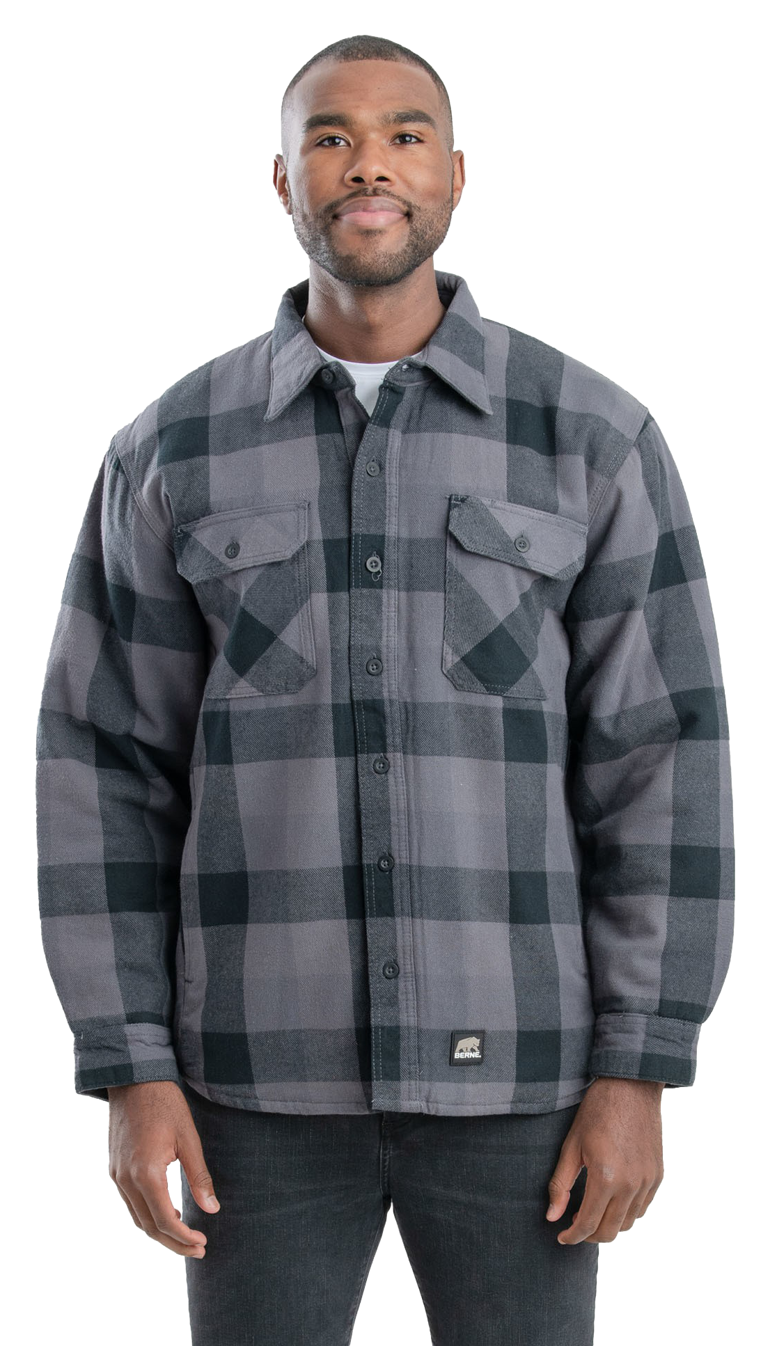 Image of Berne Heartland Flannel Shirt Jacket for Men - Plaid Slate