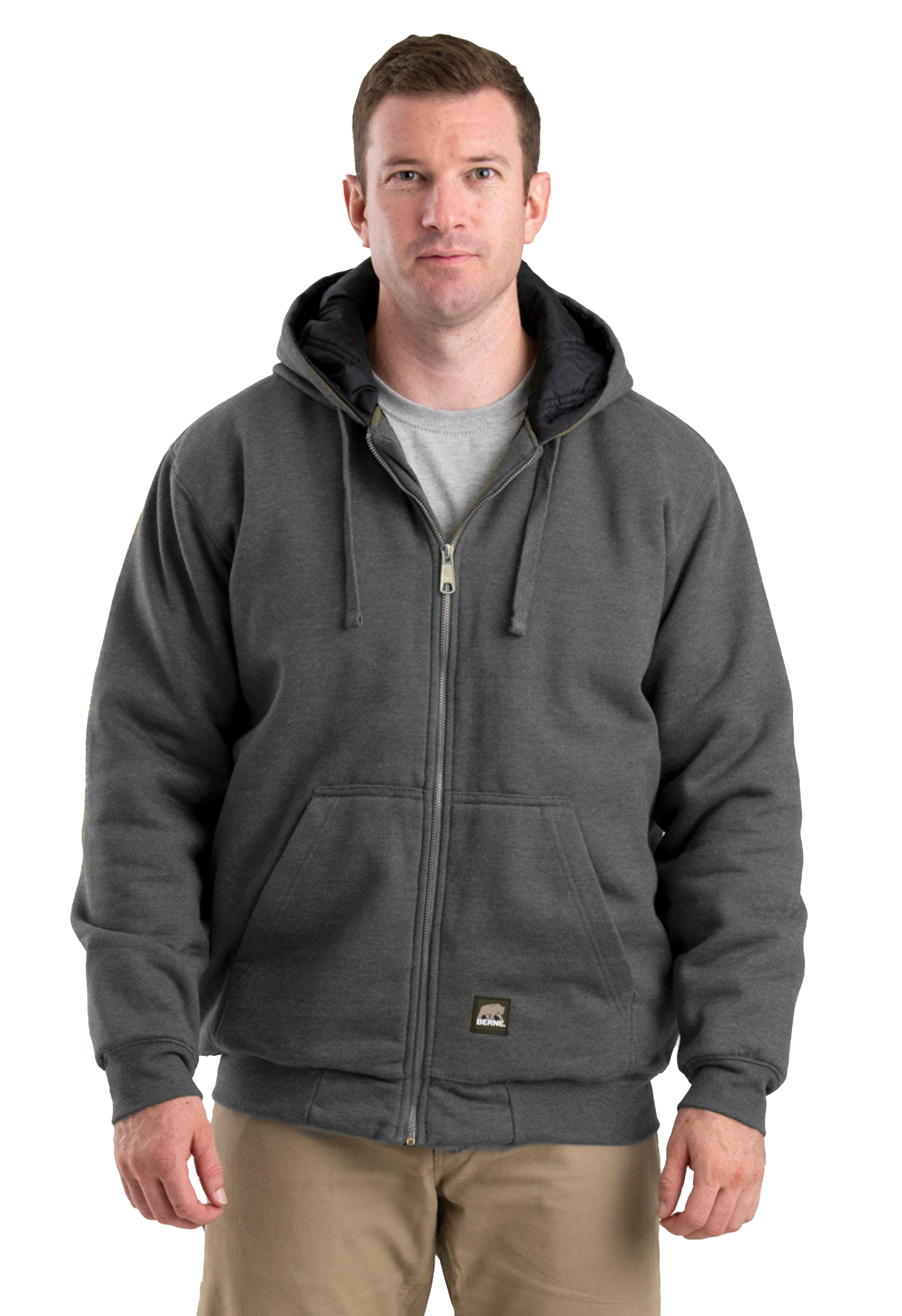 Image of Berne Highland Insulated Full-Zip Hooded Sweatshirt for Men - Graphite - 4XL