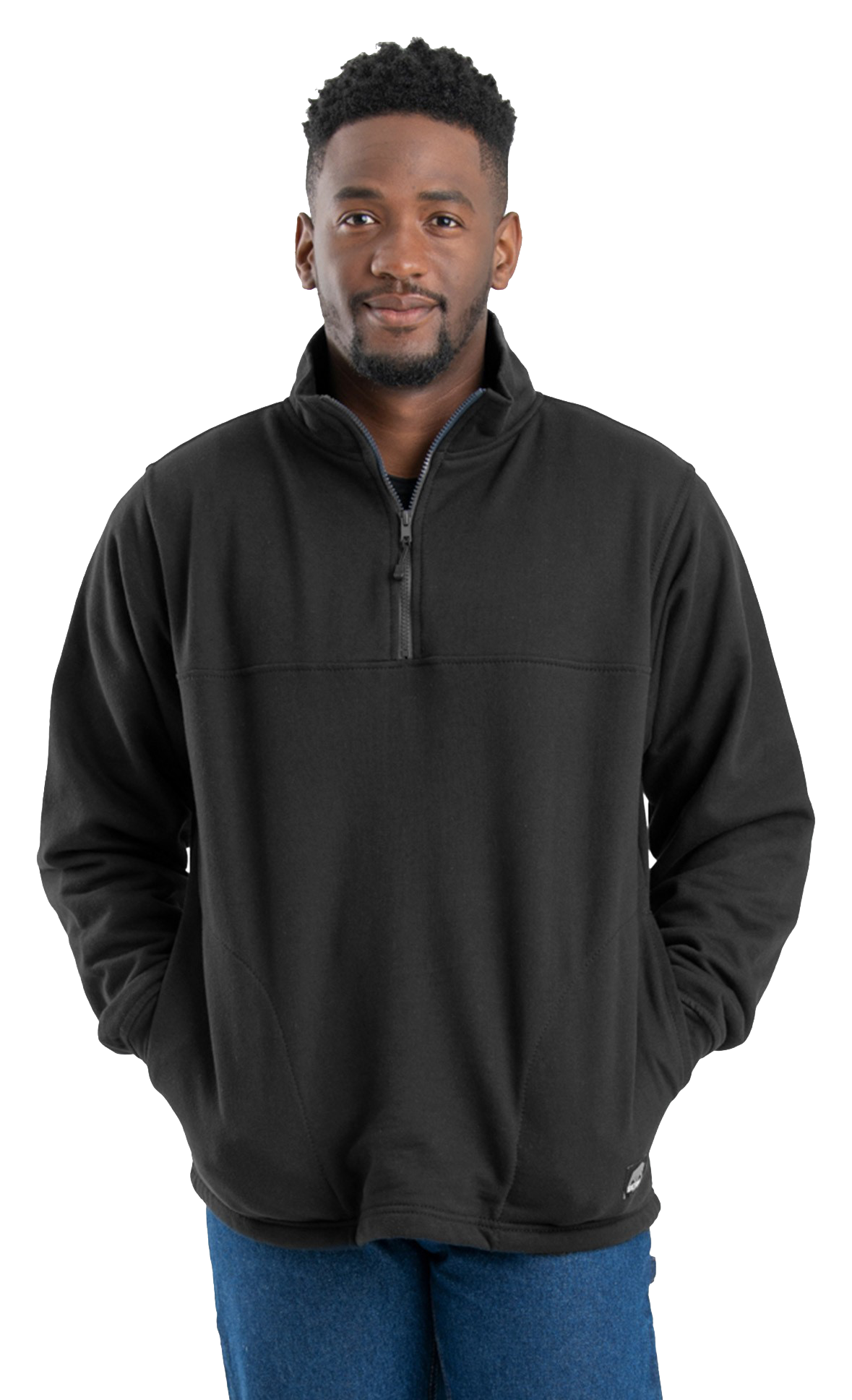 Image of Berne Heritage Thermal-Lined Long-Sleeve Quarter-Zip Sweatshirt for Men - Black - 2XLT