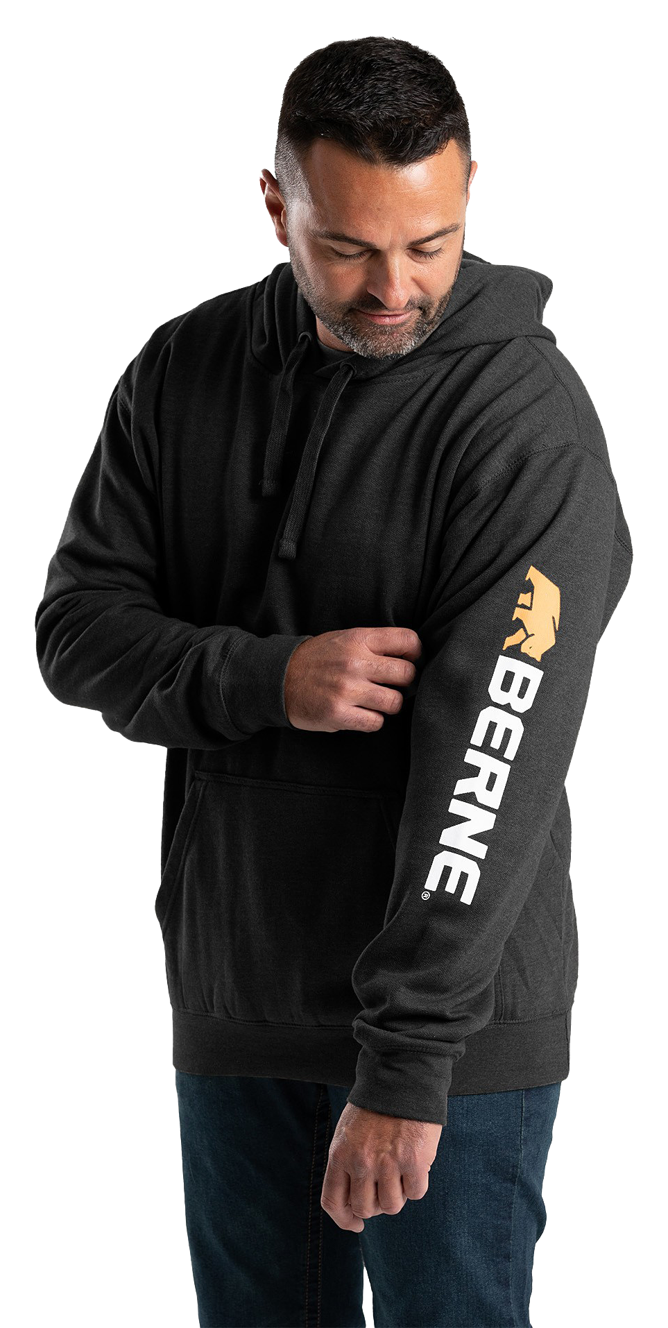 Image of Berne Signature Sleeve Hooded Pullover for Men - Black - L