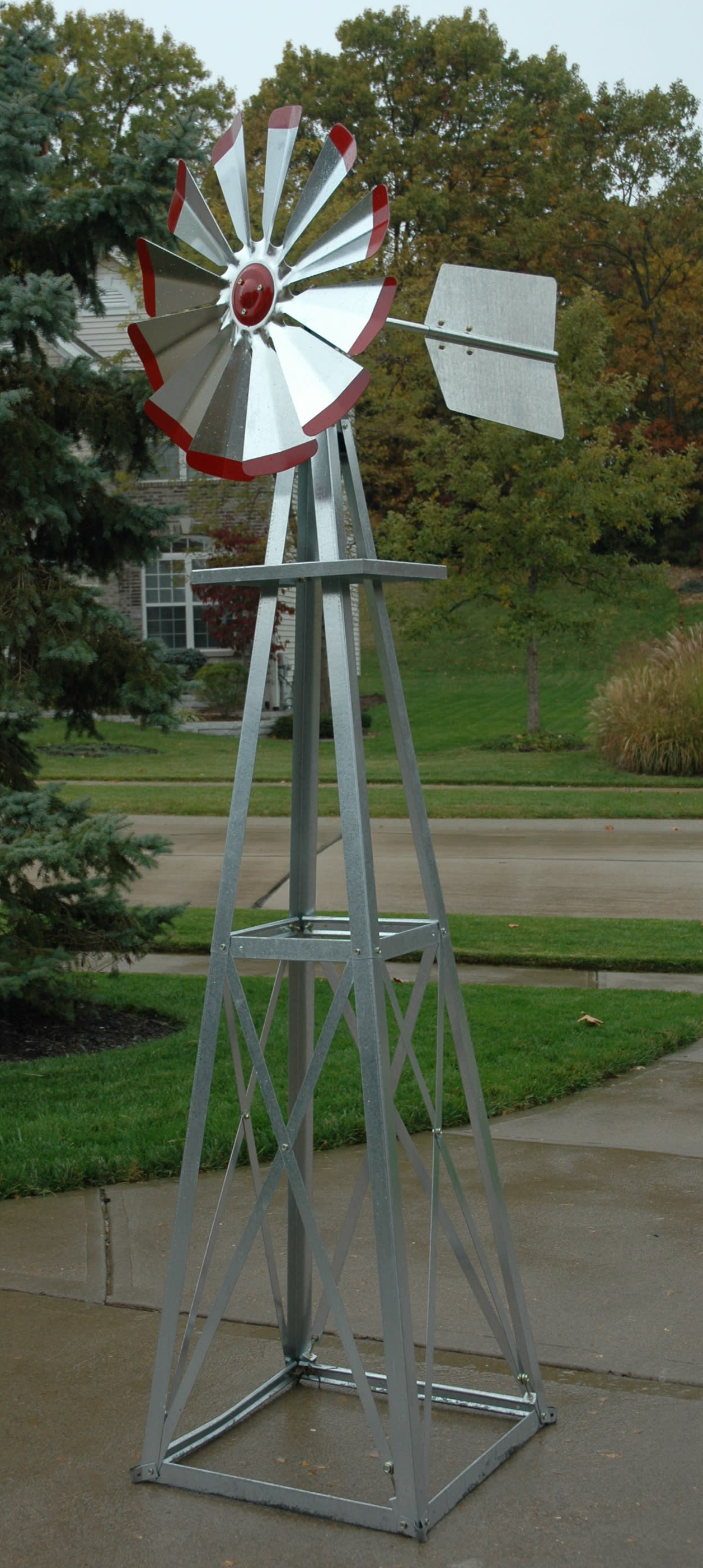 Image of Outdoor Water Solutions Red-Tipped Galvanized Backyard Windmill