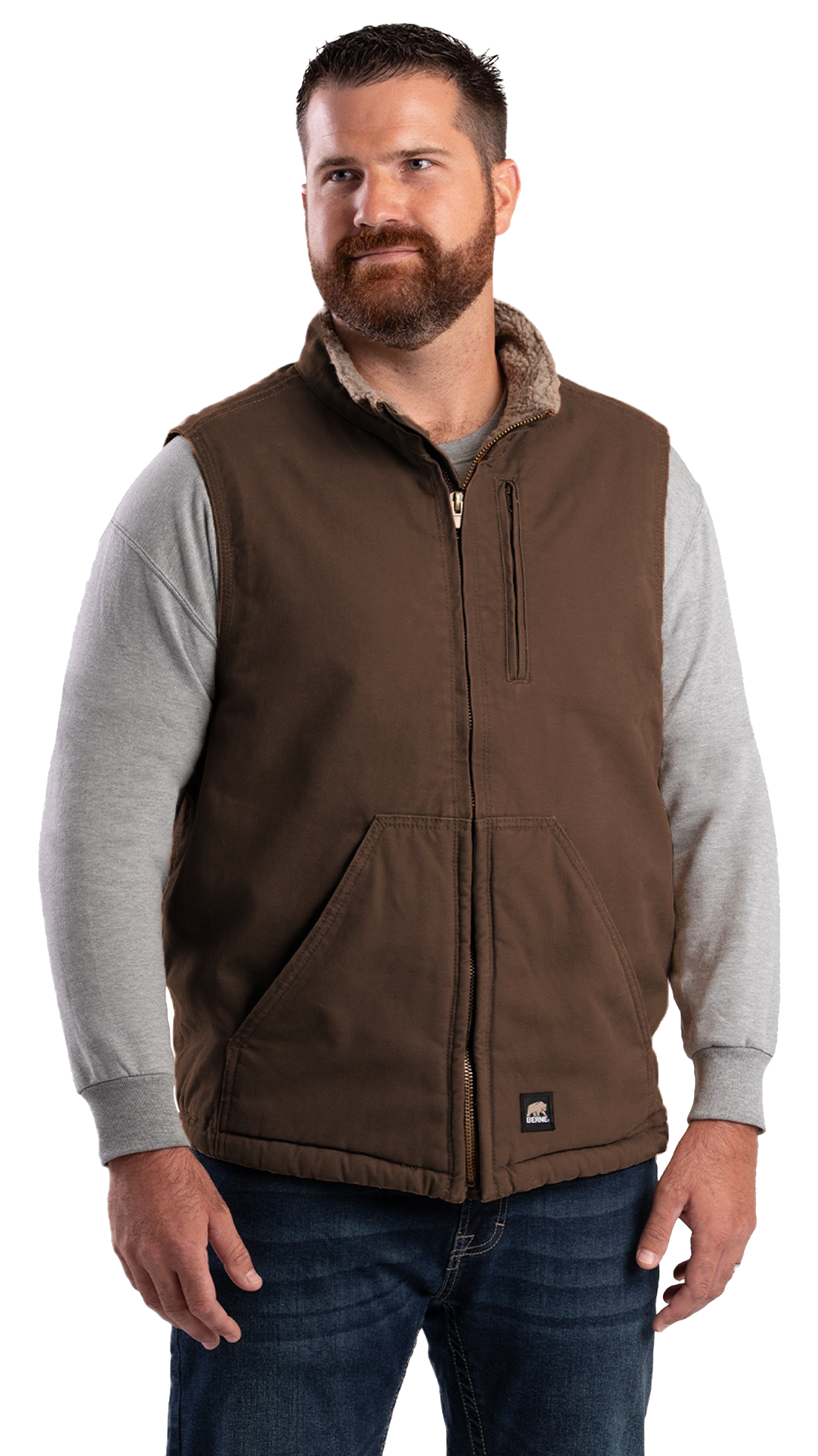 Image of Berne Heartland Sherpa-Lined Washed Duck Vest for Men - Bark - L