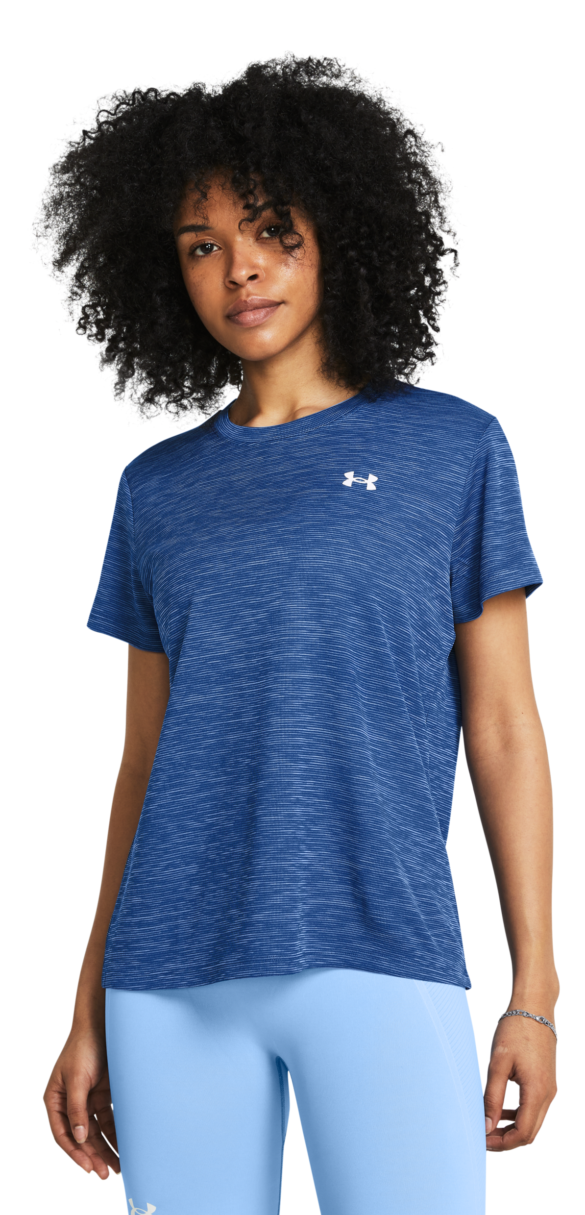 Image of Under Armour Tech Textured Short-Sleeve T-Shirt for Ladies - Tech Blue/White - XS