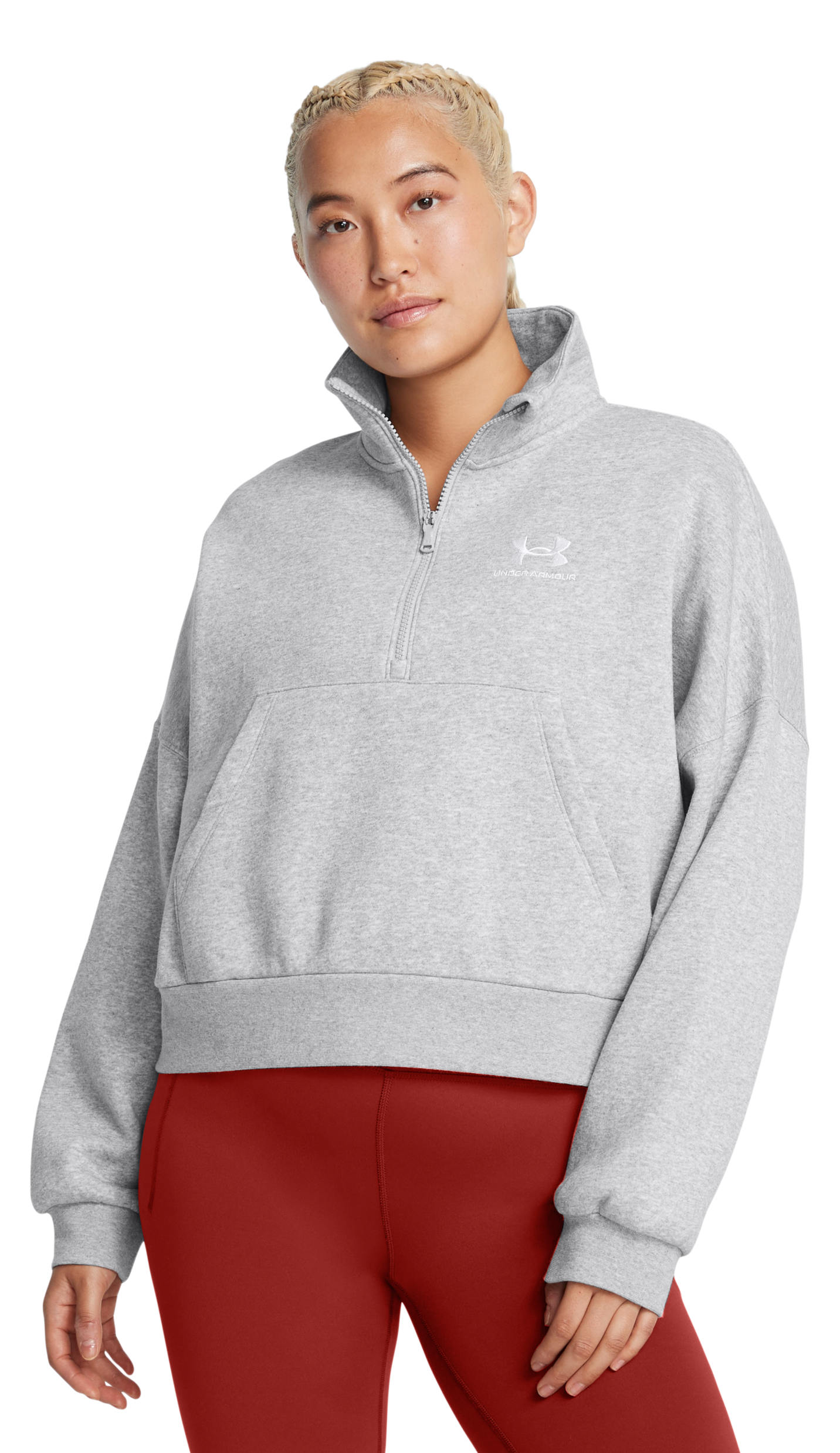 Image of Under Armour Icon Fleece Oversized Half-Zip Pullover for Ladies - Mod Gray Light Heather/White - S