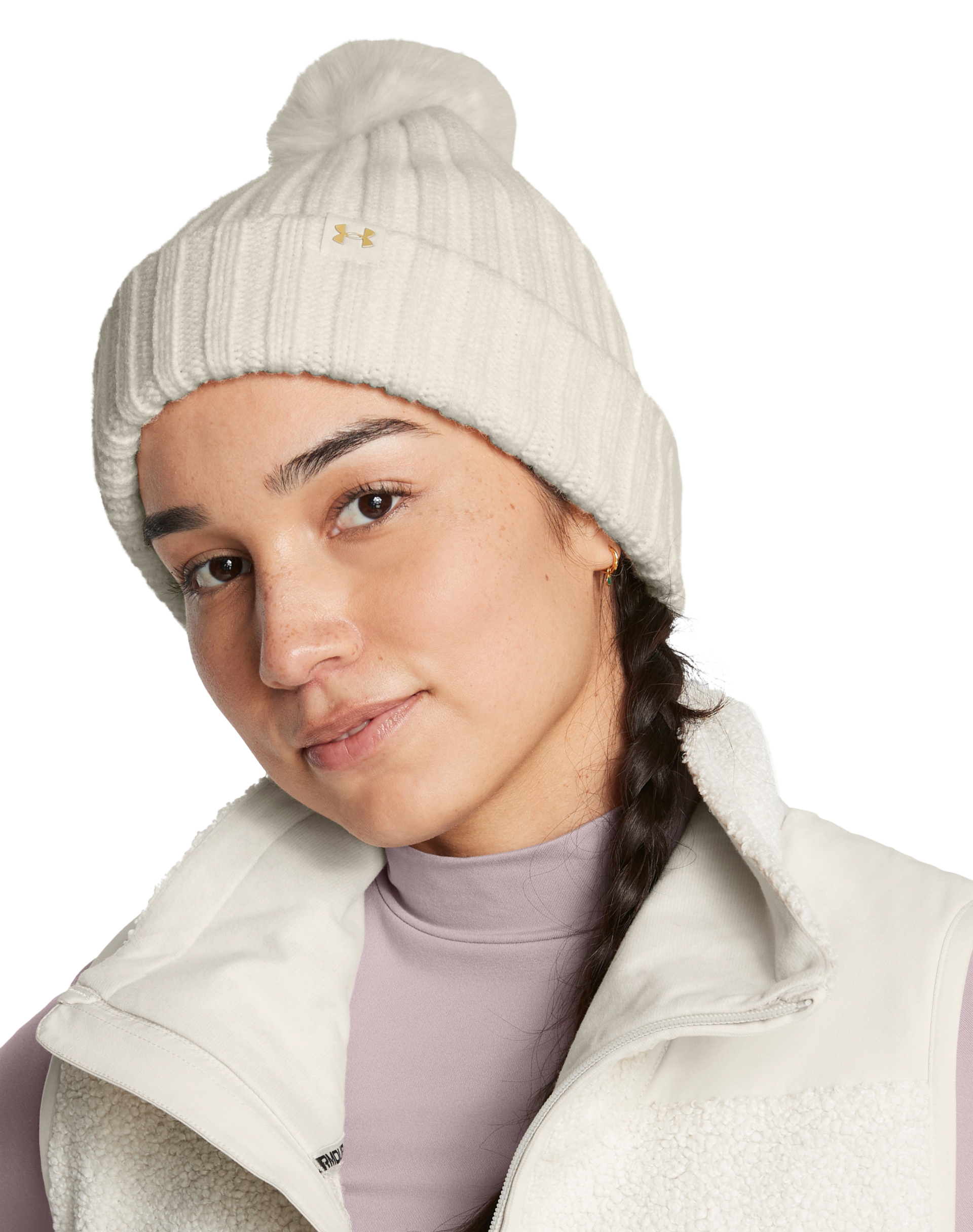 Image of Under Armour Halftime Pom Beanie for Ladies - White Quartz