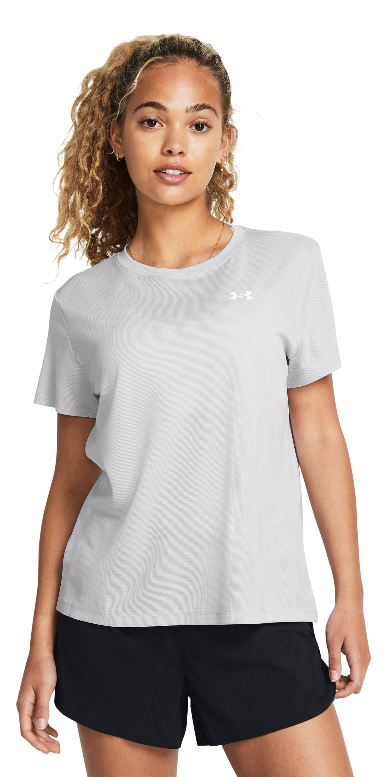 Image of Under Armour Tech Textured Short-Sleeve T-Shirt for Ladies - Halo Gray/White