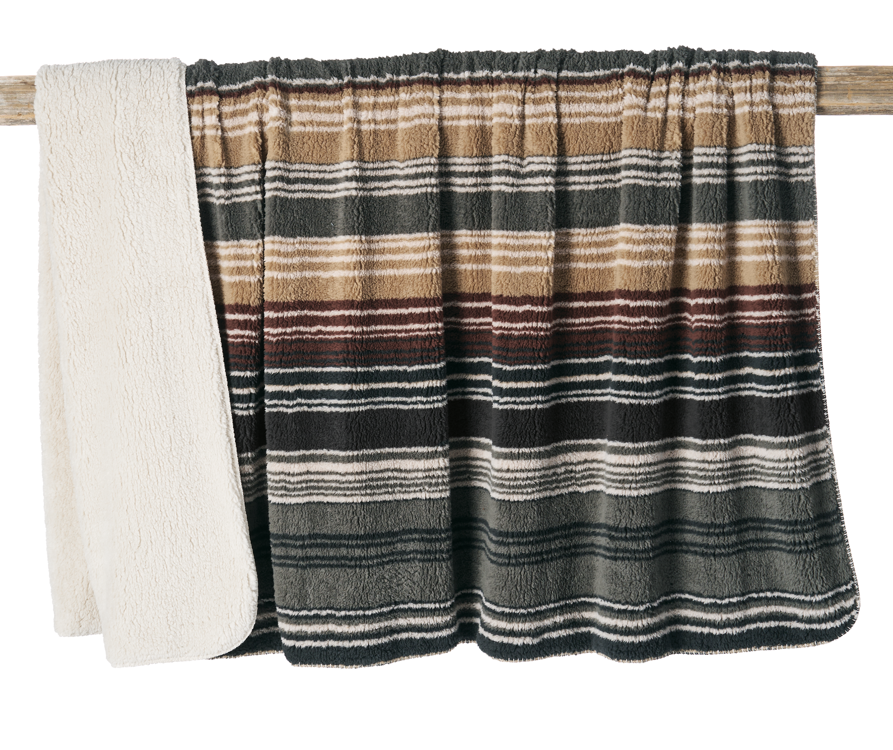 Image of White River Home Giant Cozy Stripe Berber Throw - Gray/Gold