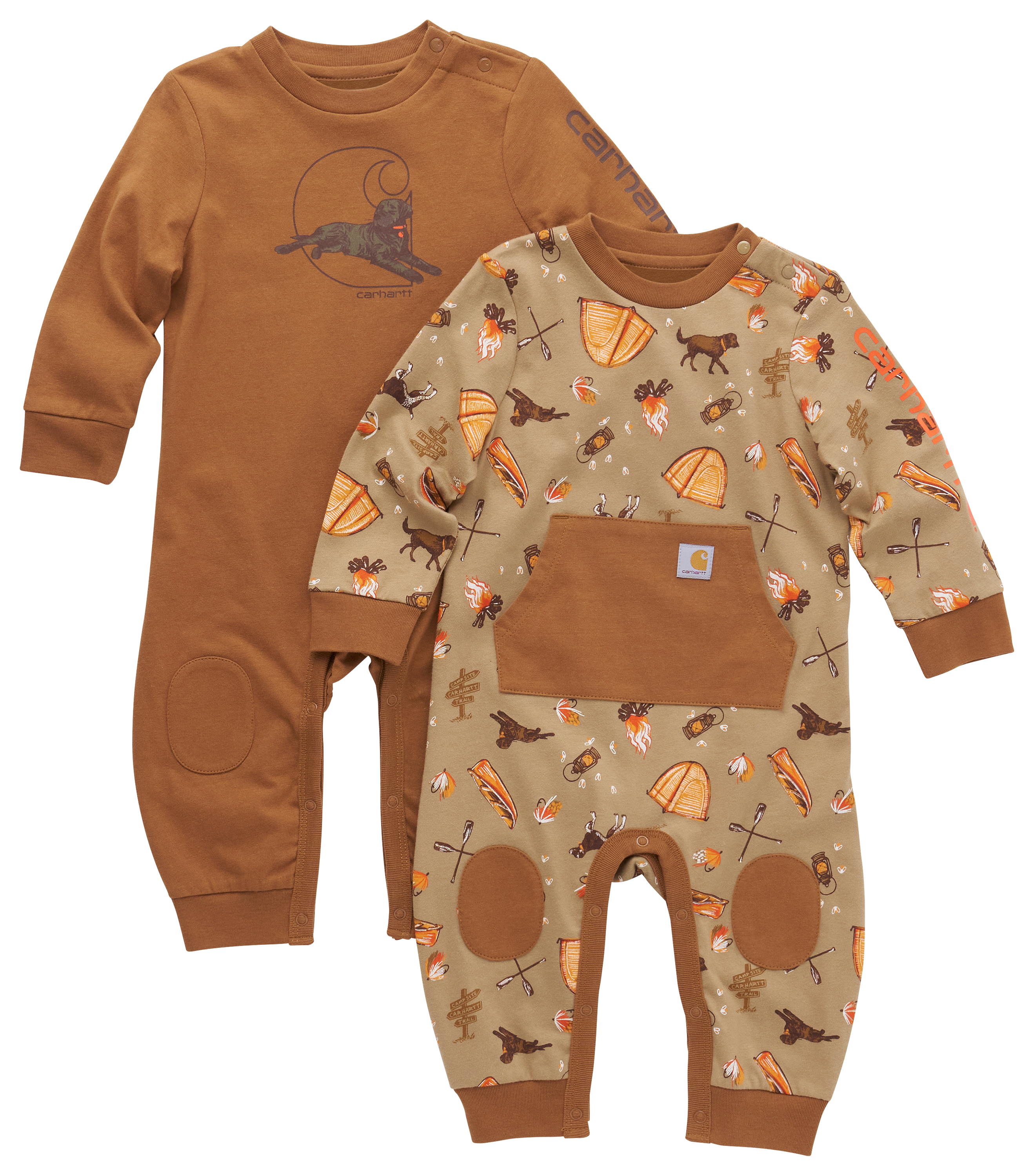 Image of Carhartt Camp Long-Sleeve Coveralls 2-Piece Set for Babies - Dark Khaki - 3 Months