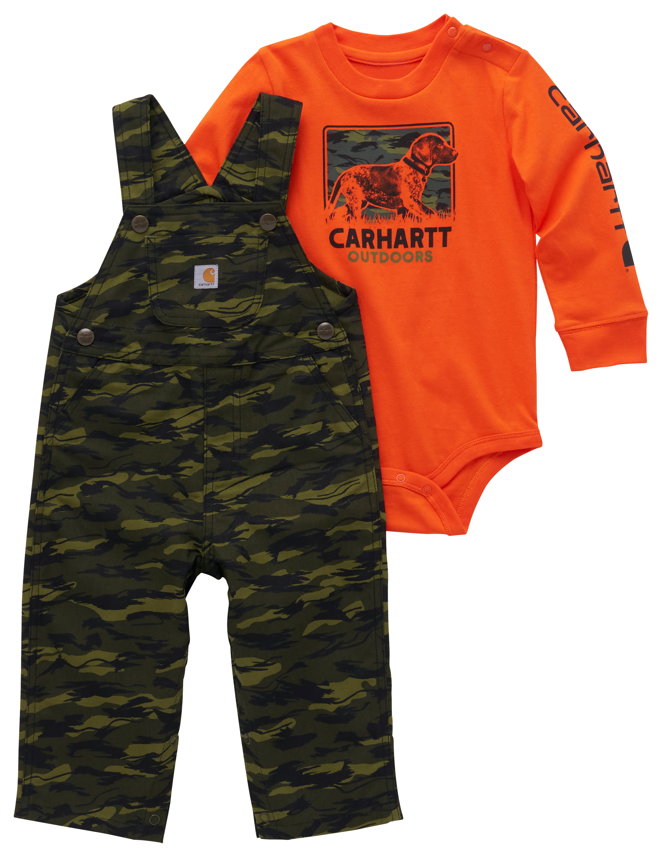 Carhartt Long-Sleeve Bodysuit and Canvas Print Overalls Set for Babies