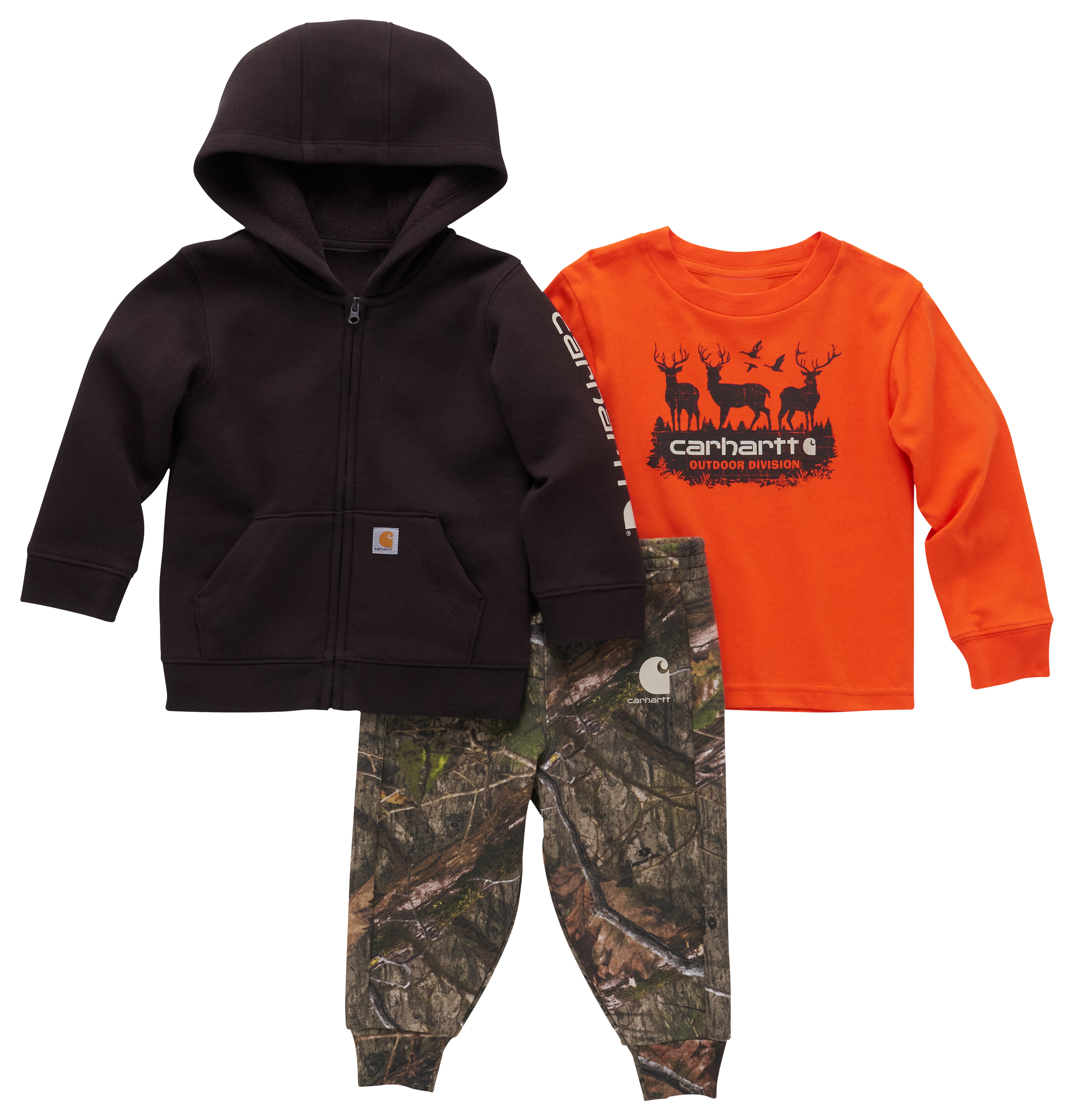 Image of Carhartt Long-Sleeve T-Shirt, Fleece Jacket and Camo Pants Set for Toddlers - Mossy Oak Country DNA - 3 Months