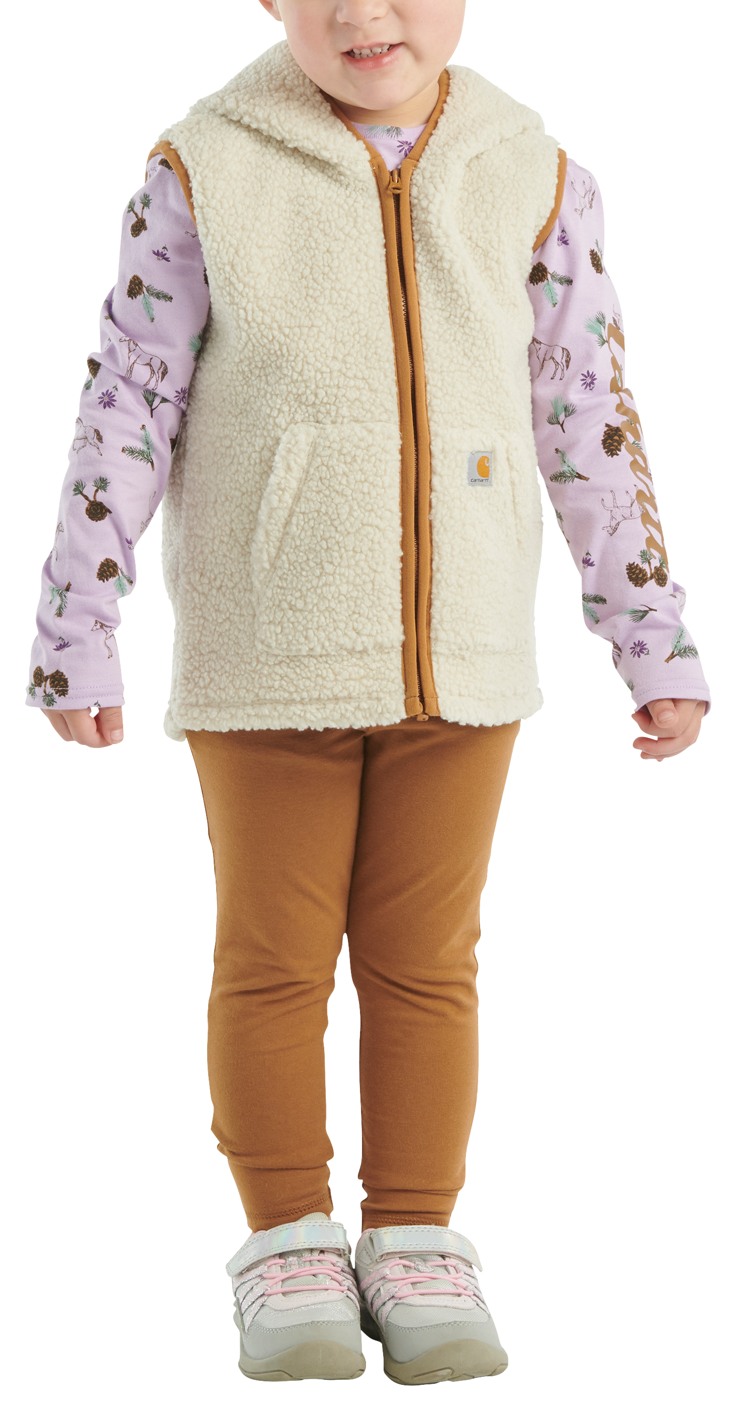 CARHARTT Printed Long-Sleeve T-Shirt, Sherpa Vest, and Legging Set for Toddlers