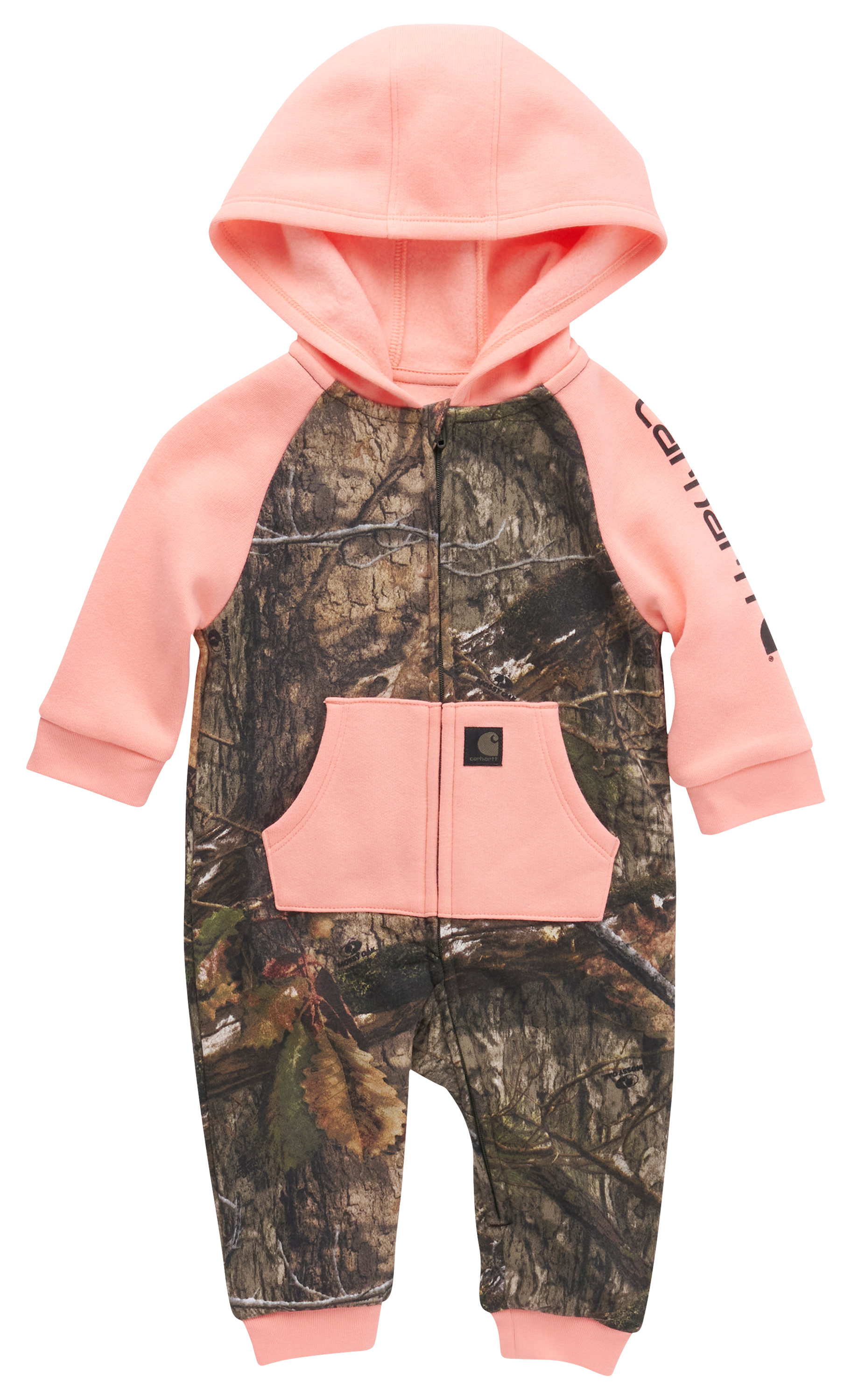 Image of Carhartt Fleece Zip-Front Hooded Long-Sleeve Camo Coverall Bodysuit for Babies - Mossy Oak Country DNA - 12 Months