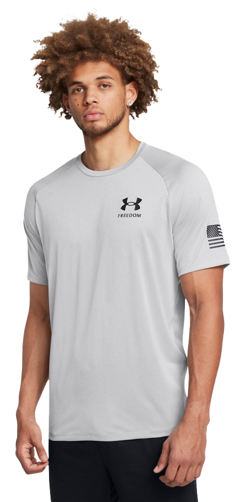 Image of Under Armour Freedom Tech Short-Sleeve T-Shirt for Men - Medium Gray/Light Heather - S