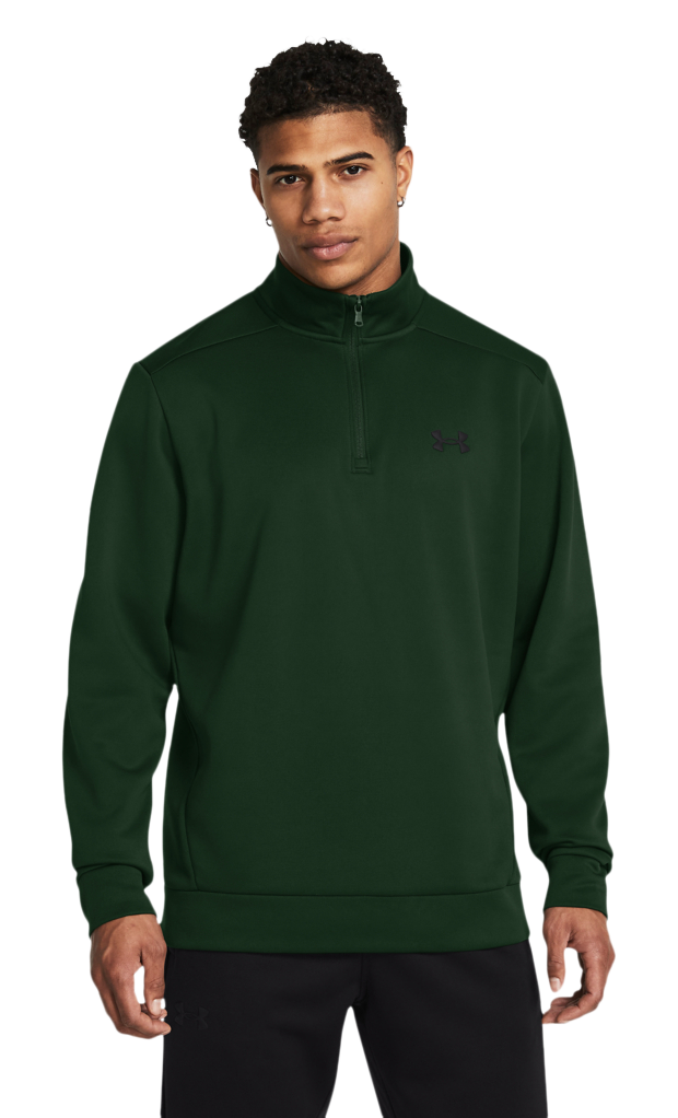 Image of Under Armour Fleece Quarter-Zip Long-Sleeve Pullover for Men - Forest Green/Black - S