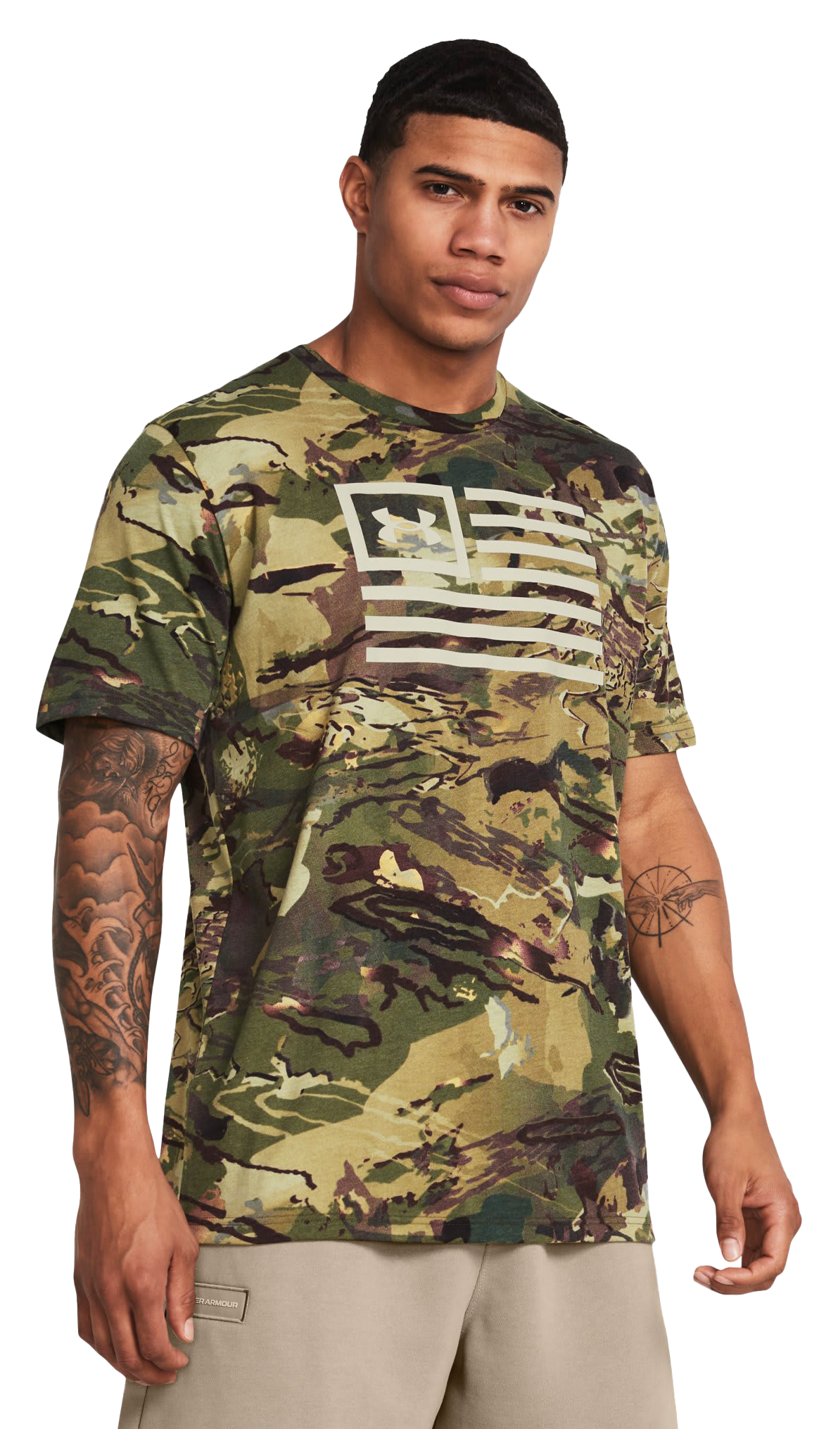 Image of Under Armour Freedom Flag Printed Short-Sleeve T-Shirt - UA Forest All Season Camo/Desert Sand - M