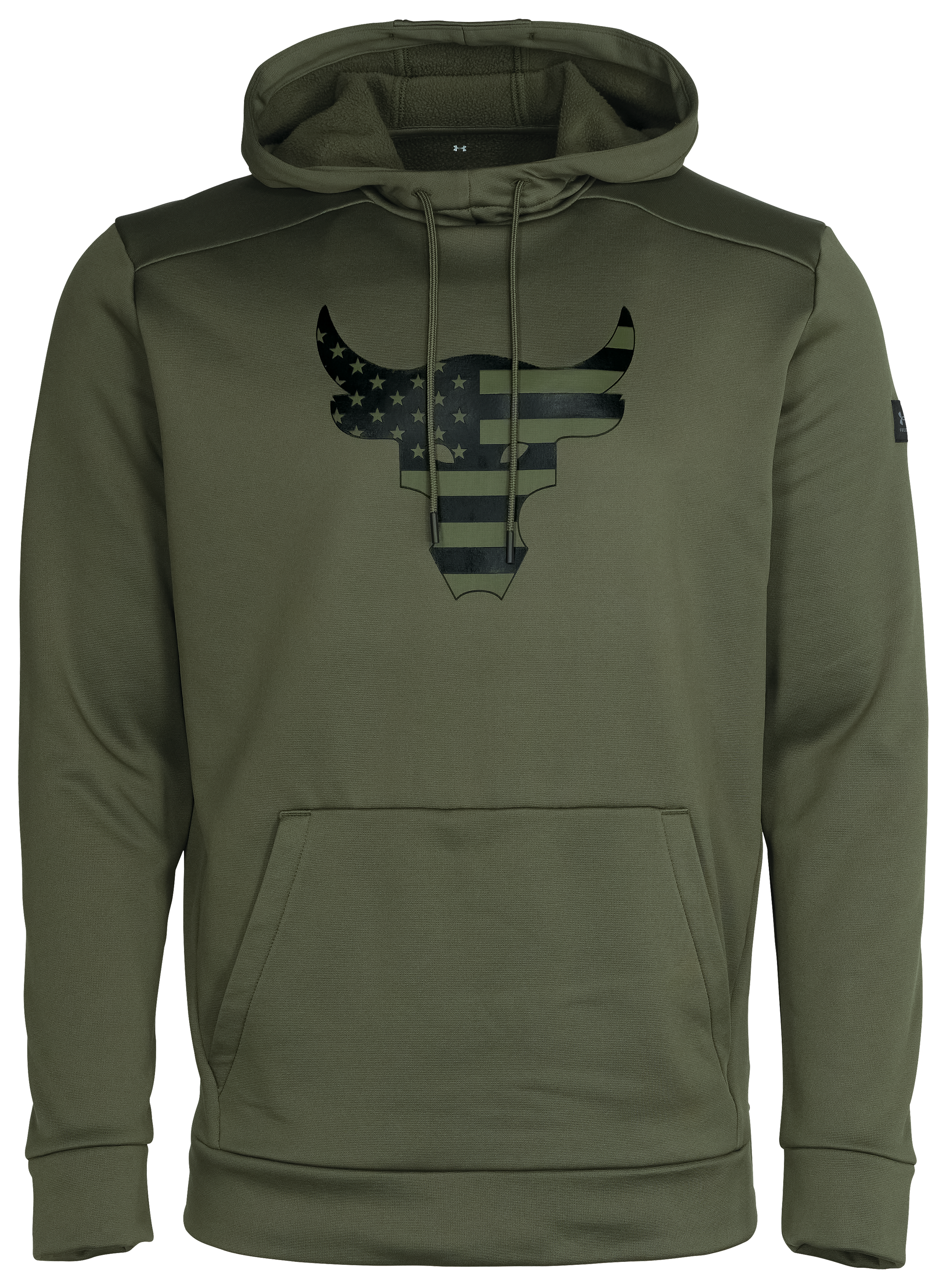 Image of Under Armour Project Rock Freedom Bull Long-Sleeve Hoodie for Men - Marine OD Green - 3XL