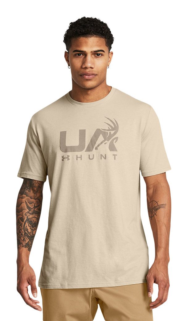 Image of Under Armour Antler Hunt Icon Short-Sleeve T-Shirt for Men - Khaki Base/Timberwolf - M