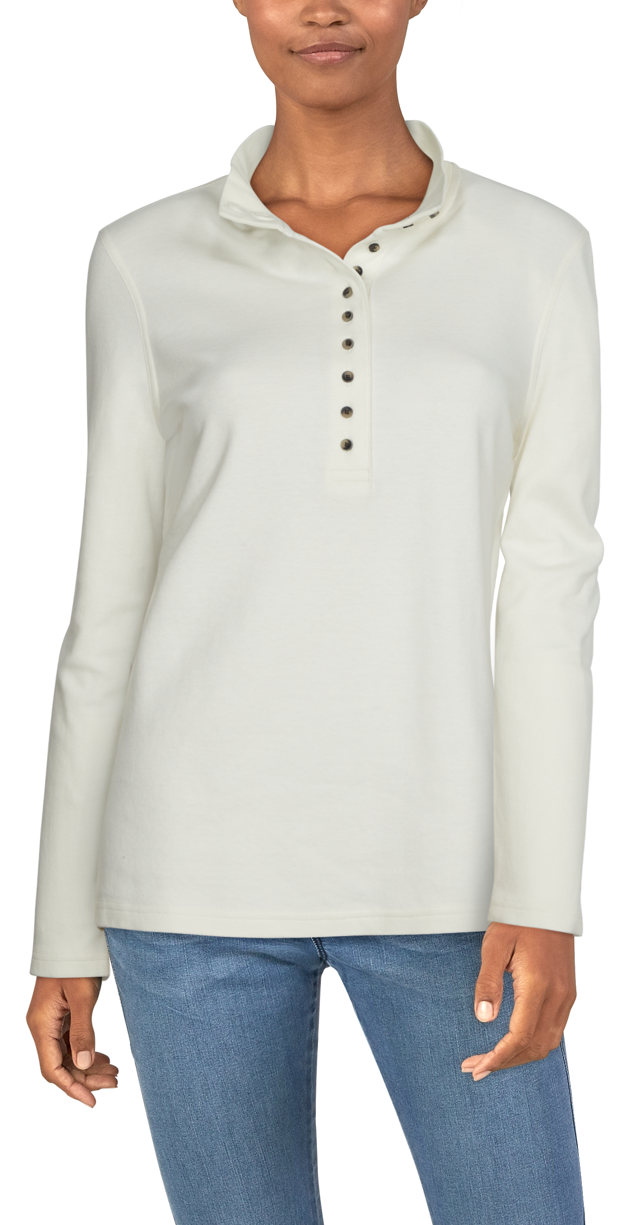 NATURAL REFLECTIONS 10-Button Long-Sleeve Mock Turtleneck