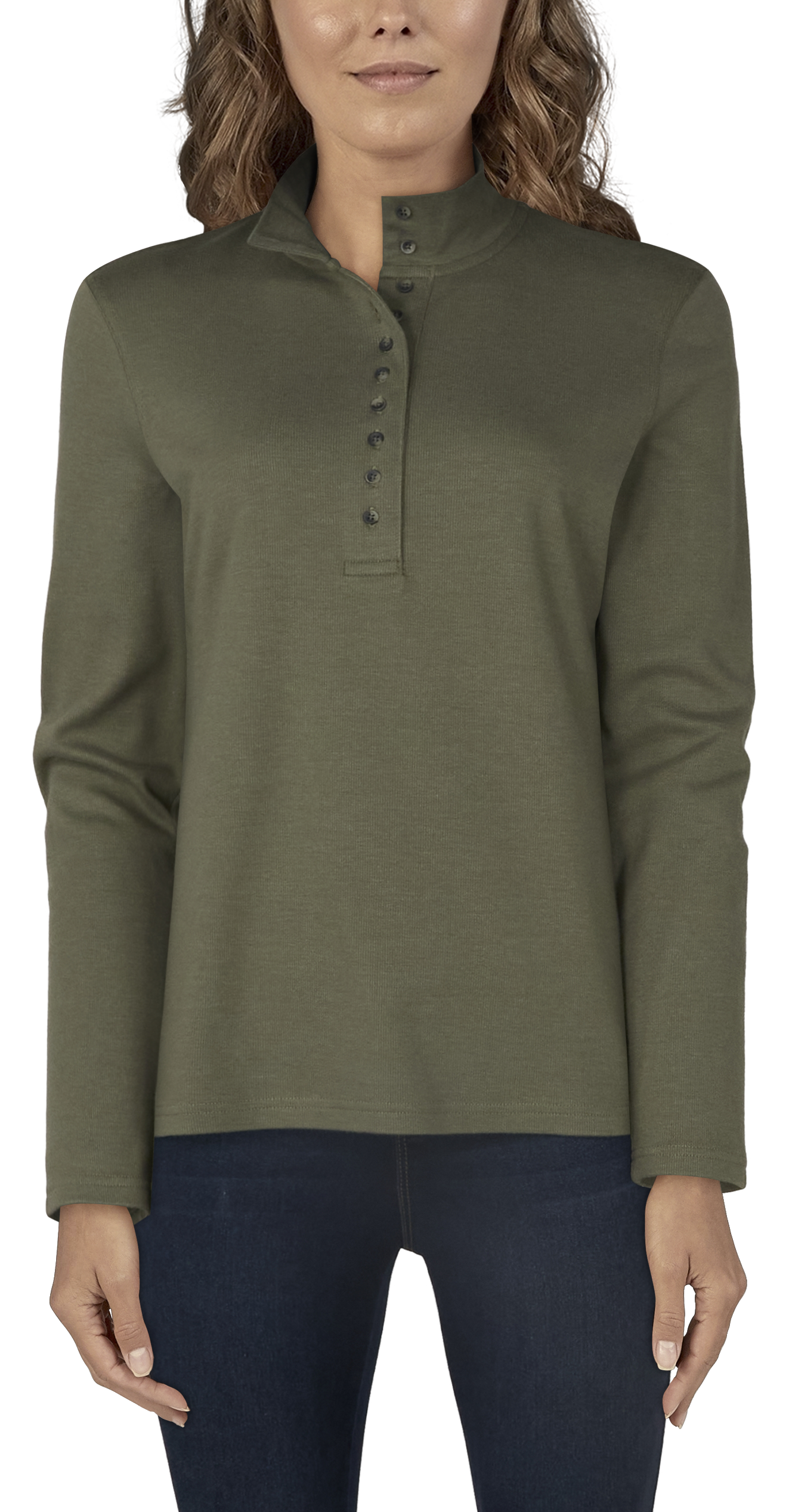 NATURAL REFLECTIONS 10-Button Long-Sleeve Mock Turtleneck