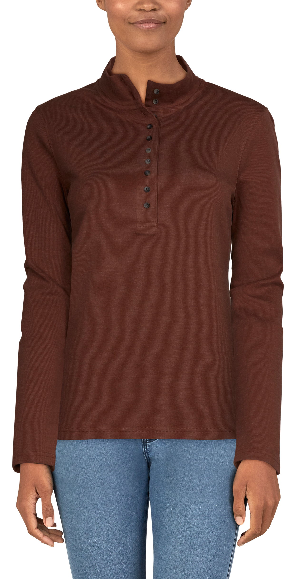 NATURAL REFLECTIONS 10-Button Long-Sleeve Mock Turtleneck for Ladies