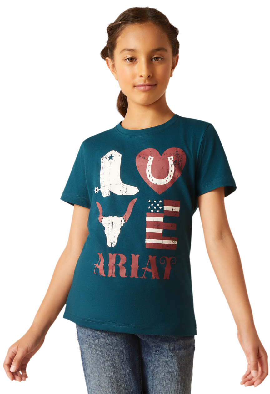 Image of Ariat Western Love Short-Sleeve T-Shirt for Girls - Reflecting Pond - XXL