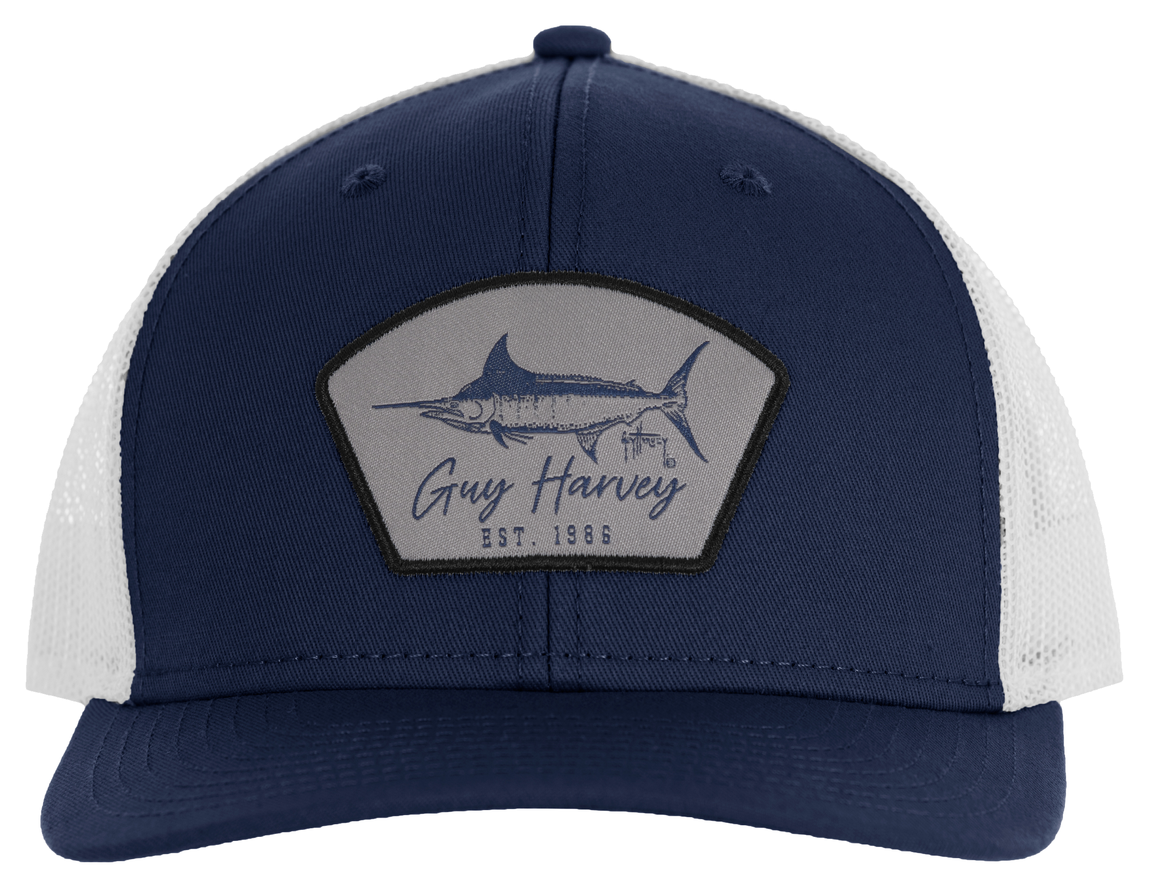 Image of Guy Harvey Cali Vibes Patch Mesh-Back Trucker Cap - Estate Blue