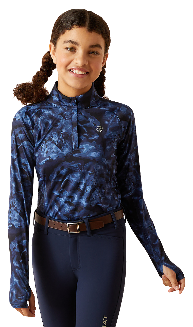 Image of Ariat Lowell 2.0 Quarter-Zip Base-Layer Top for Kids - Stormy Skies - S