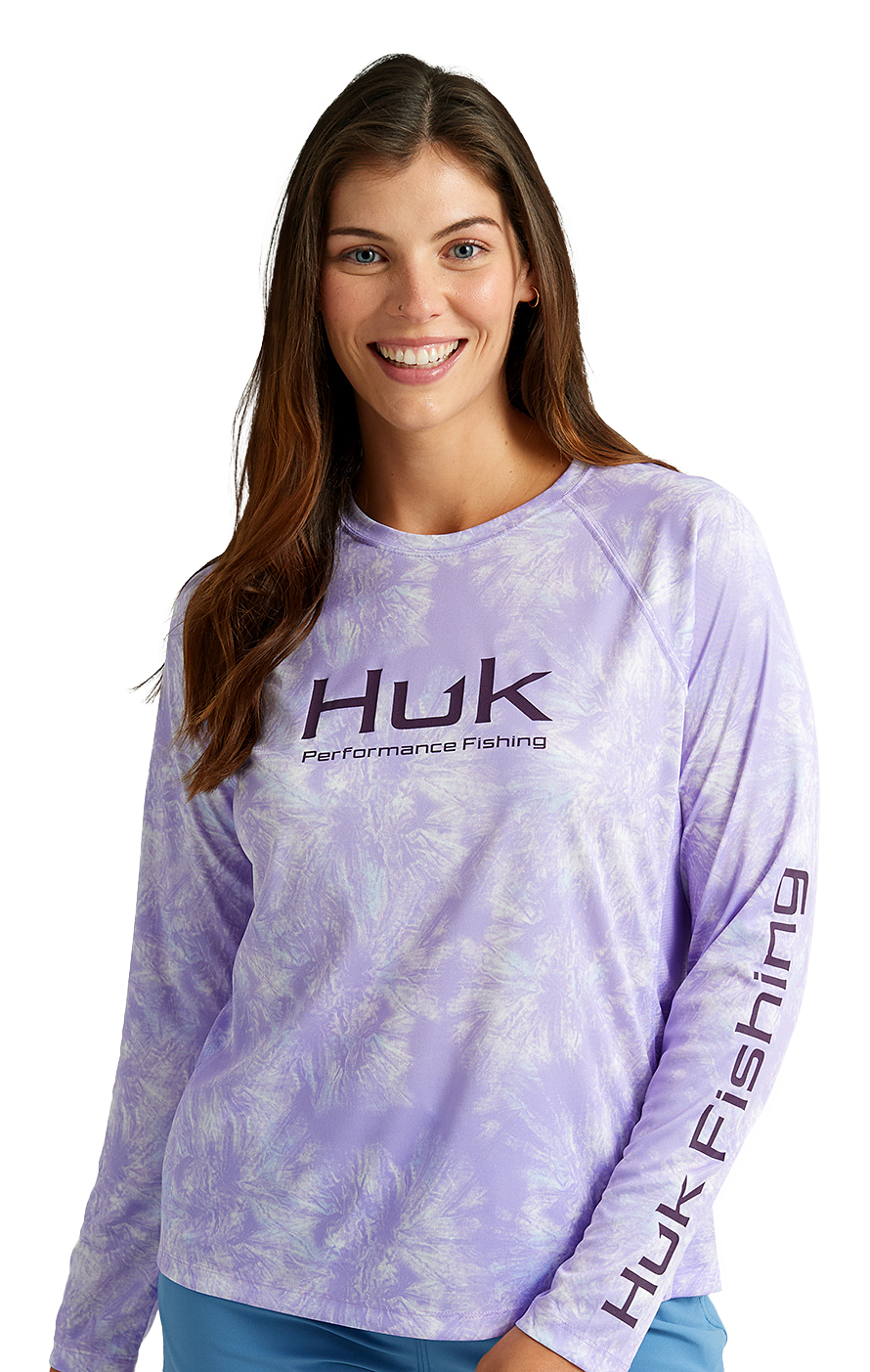 Image of Huk Aqua Dye Pursuit Long-Sleeve Crew-Neck Shirt for Ladies - Lavender - S