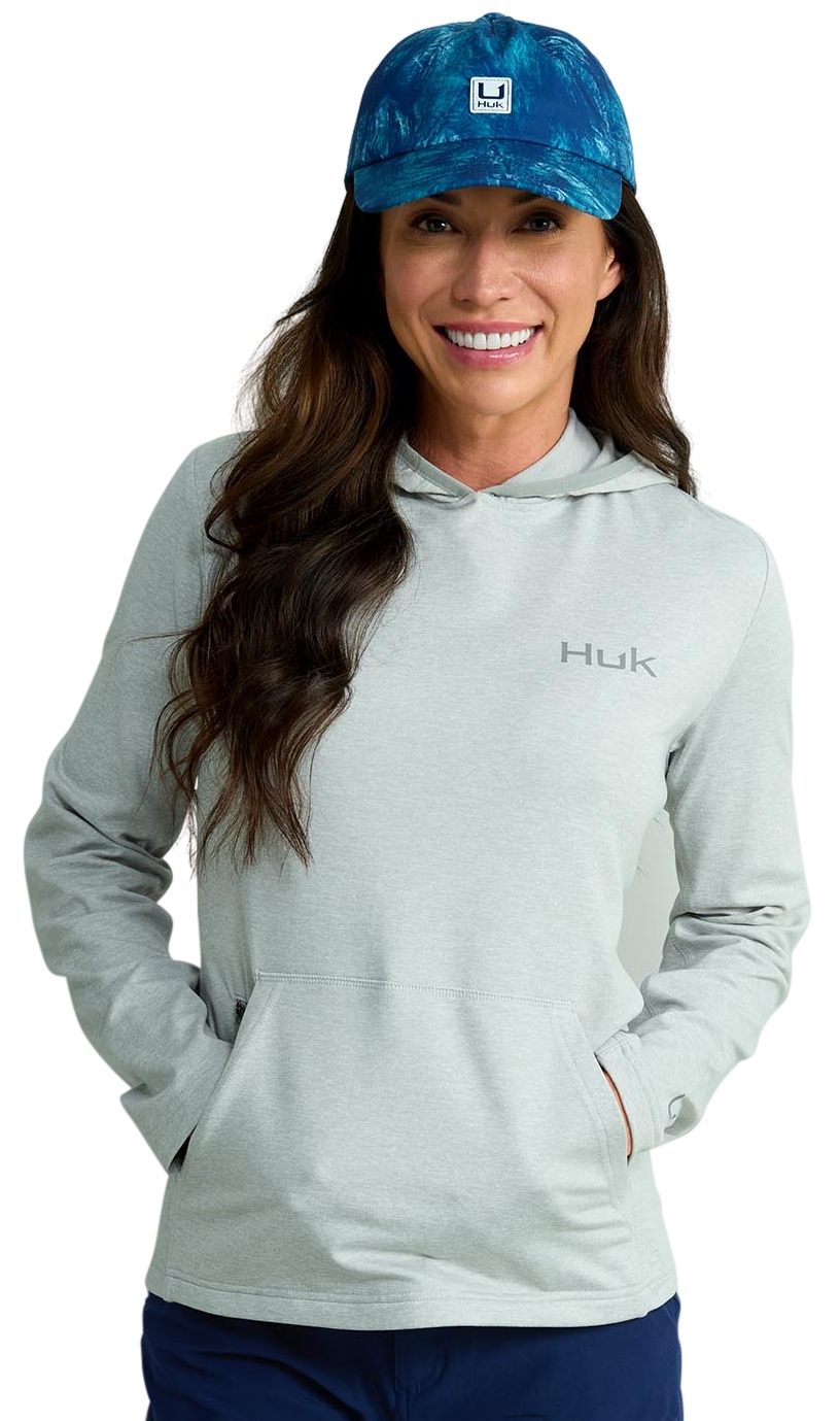 Image of Huk Coldfront Plus Pullover Long-Sleeve Hoodie - Harbor Mist Heather