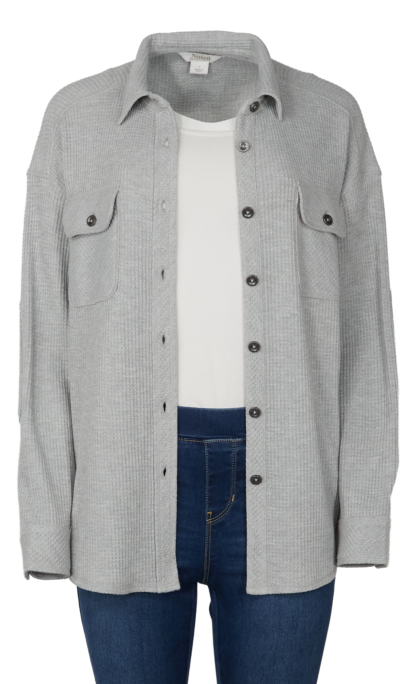 Image of Natural Reflections Timberline Waffle Long-Sleeve Shirt Jacket - Heather Gray - XXL