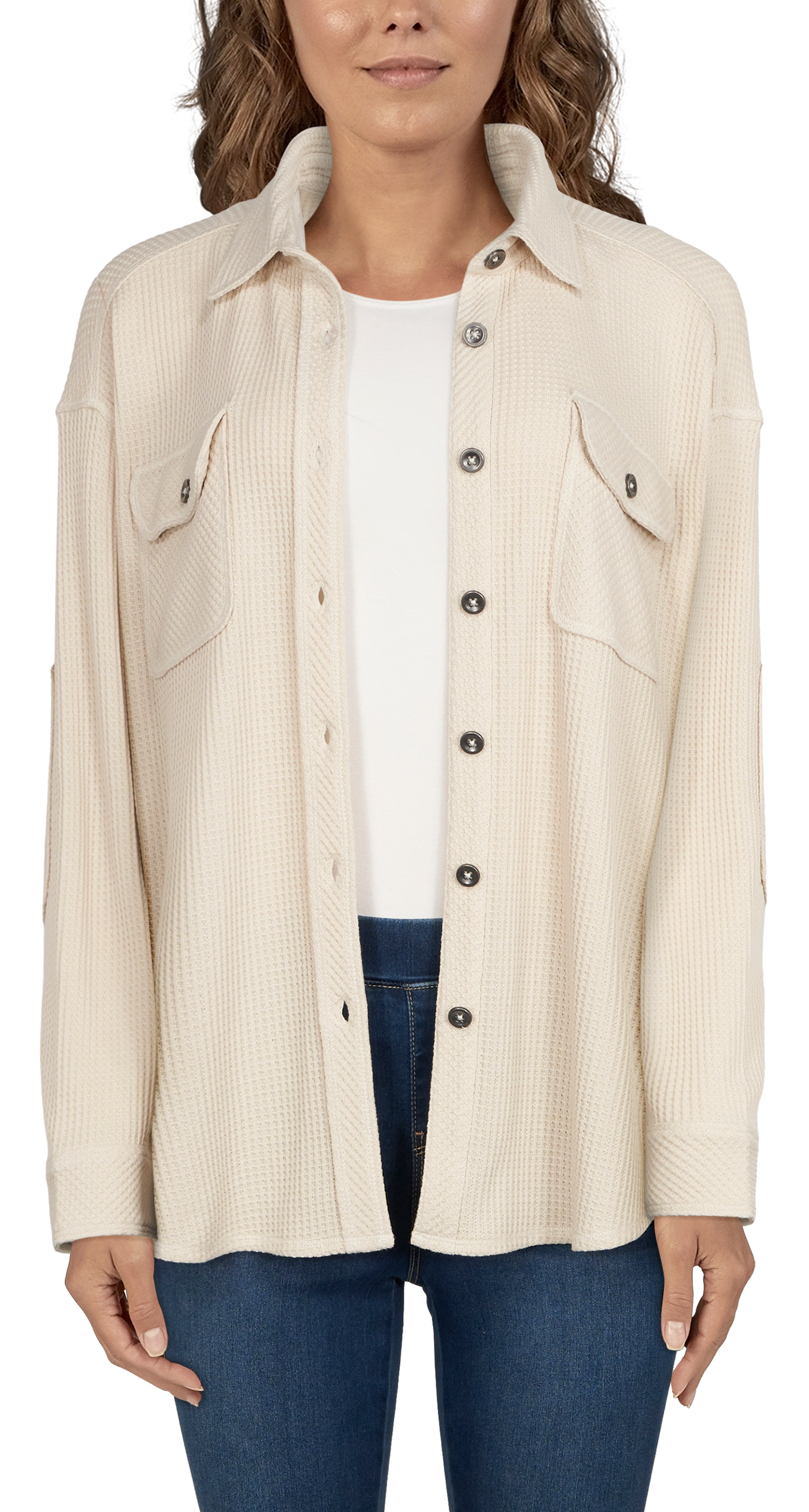 Image of Natural Reflections Timberline Waffle Long-Sleeve Shirt Jacket for Ladies - Oatmeal - L