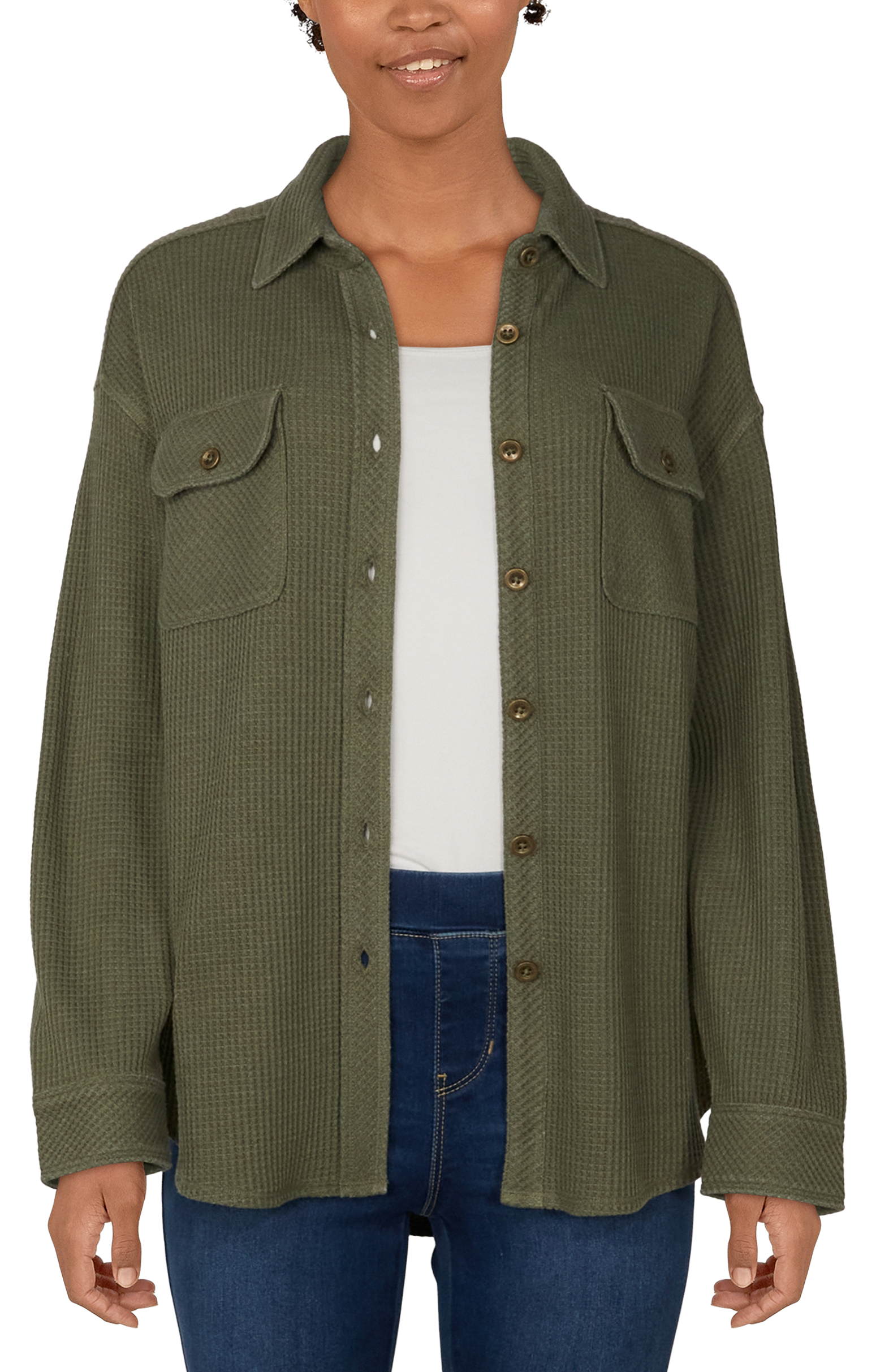 Image of Natural Reflections Timberline Waffle Long-Sleeve Shirt Jacket for Ladies - Dusty Olive - XS