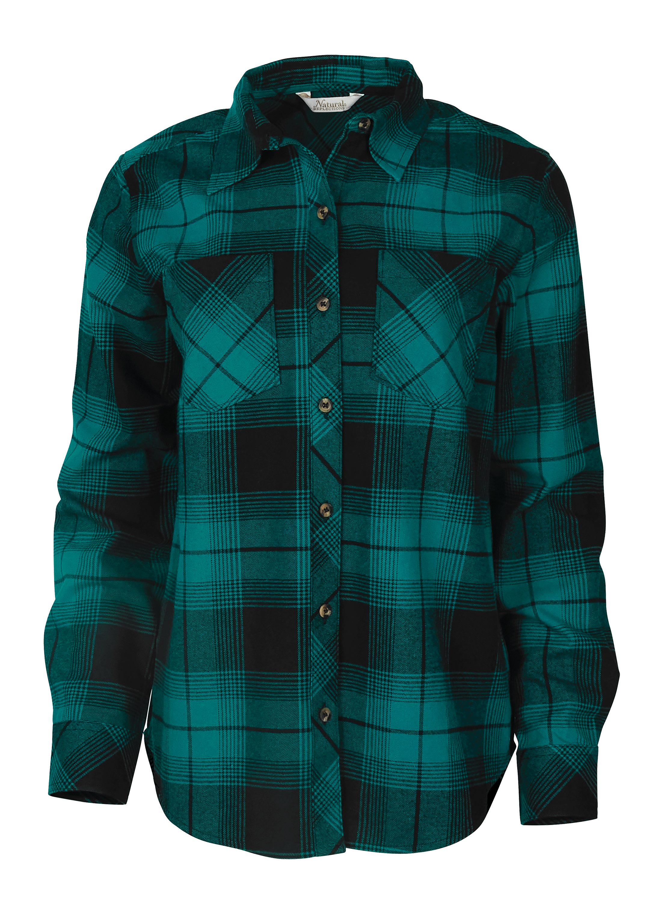 Image of Natural Reflections Cane Creek Flannel Long-Sleeve Shirt - Teal Green Plaid