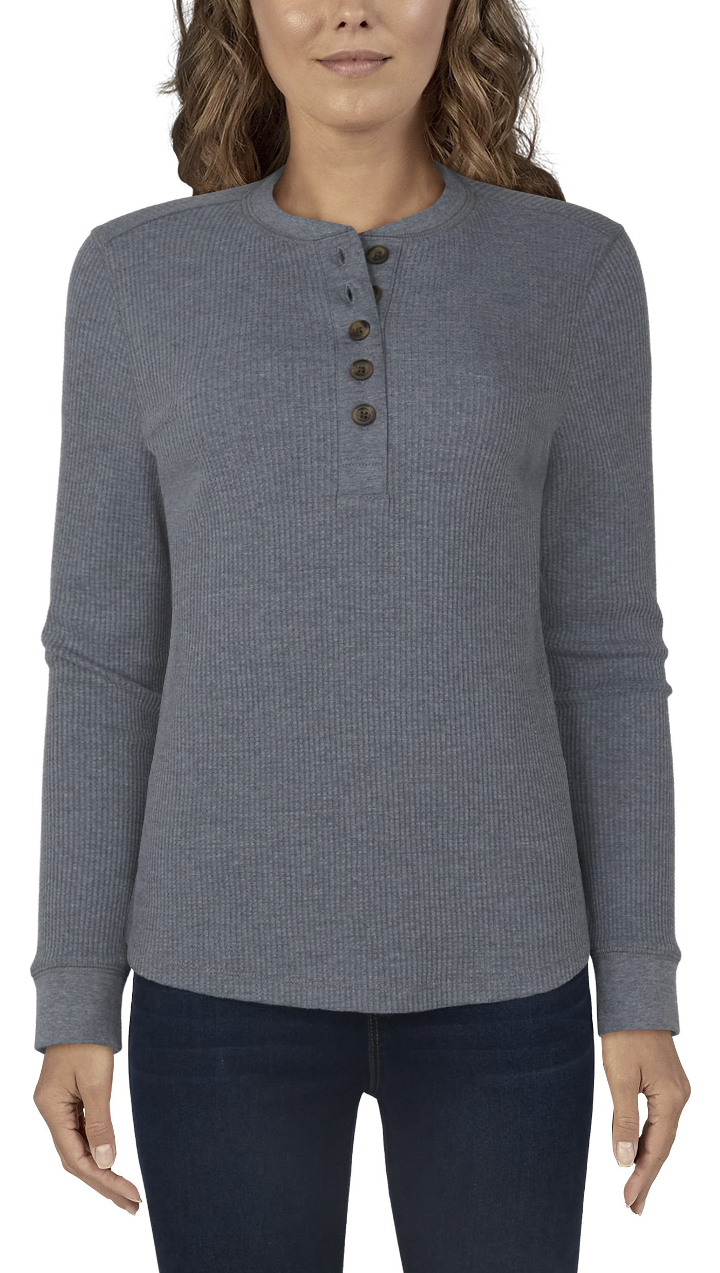 Image of Natural Reflections Timberbrook Thermal Long-Sleeve Henley for Ladies - Heather Gray - S