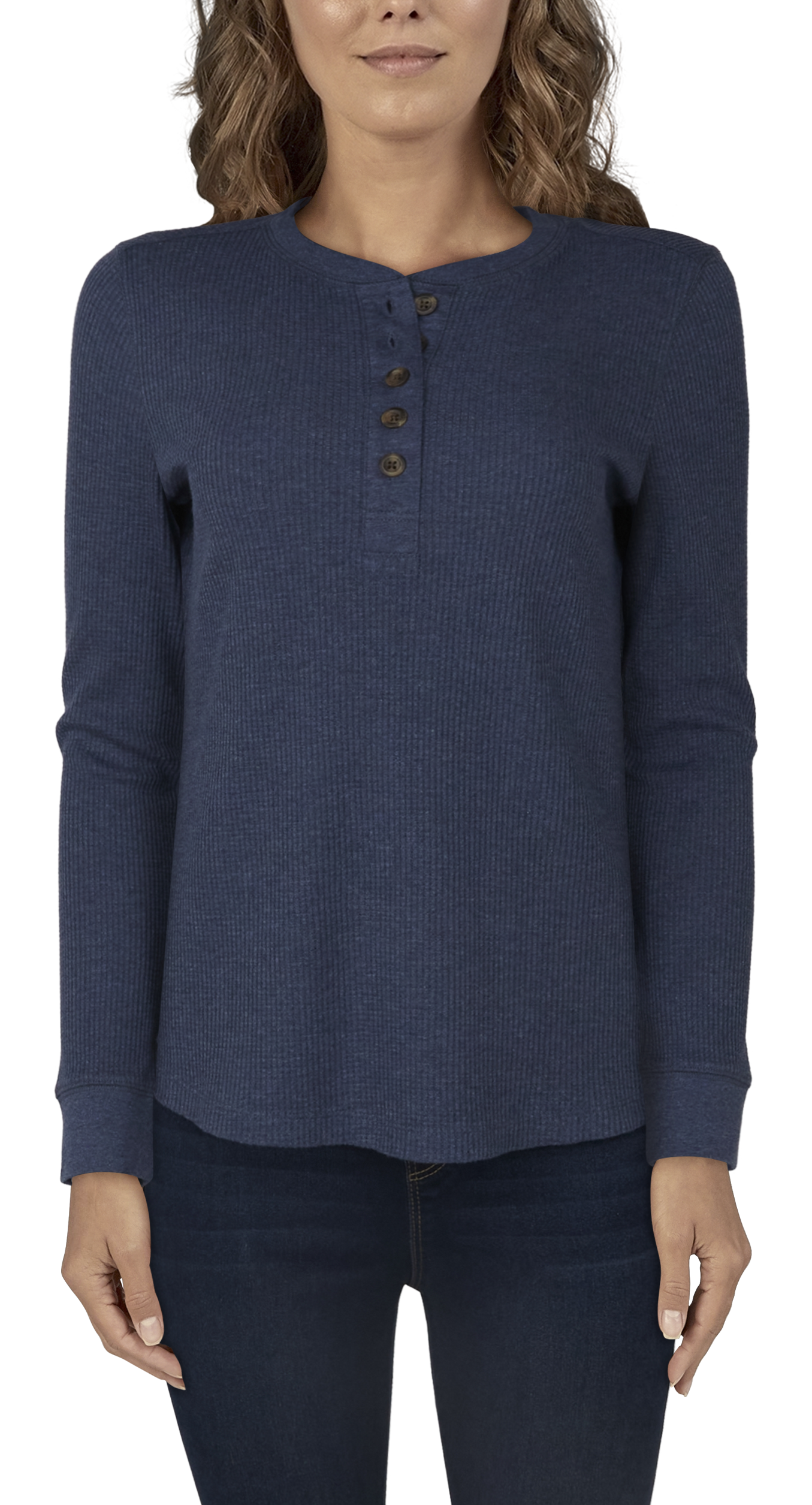 Image of Natural Reflections Timberbrook Thermal Long-Sleeve Henley for Ladies - Peacoat Heather - M