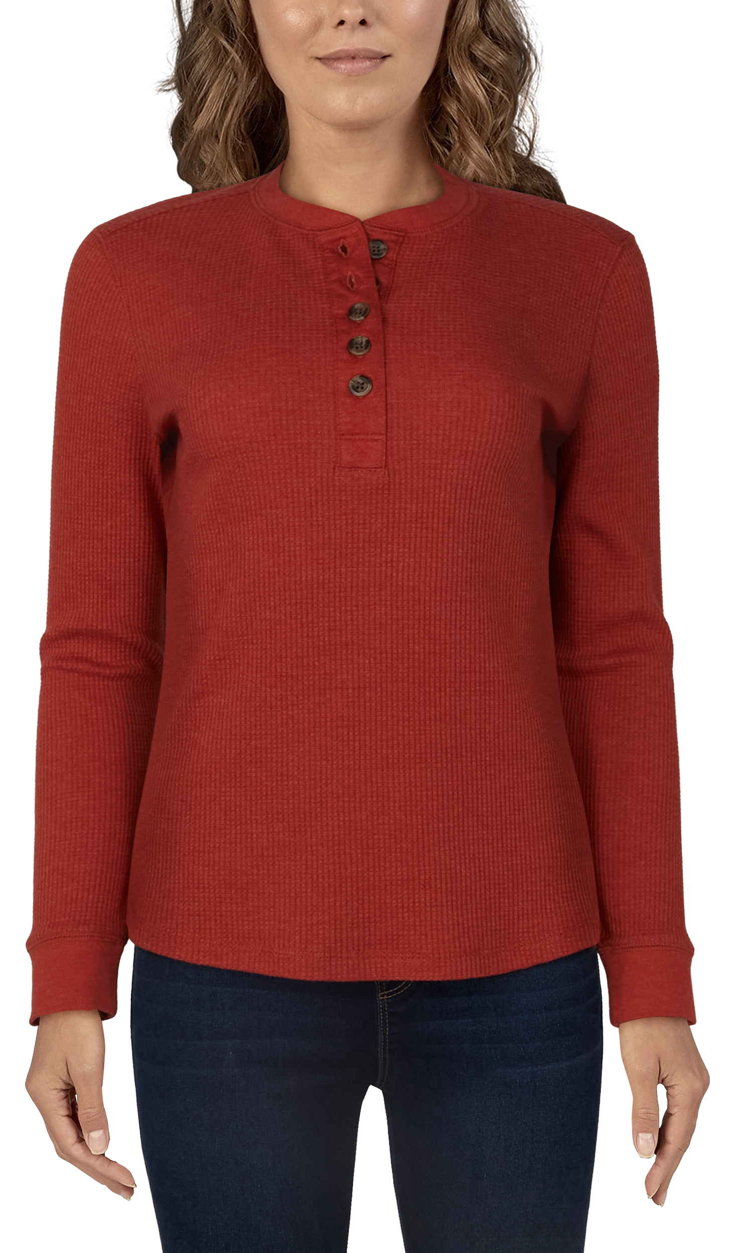 Image of Natural Reflections Timberbrook Thermal Long-Sleeve Henley for Ladies - Red Ochre - S