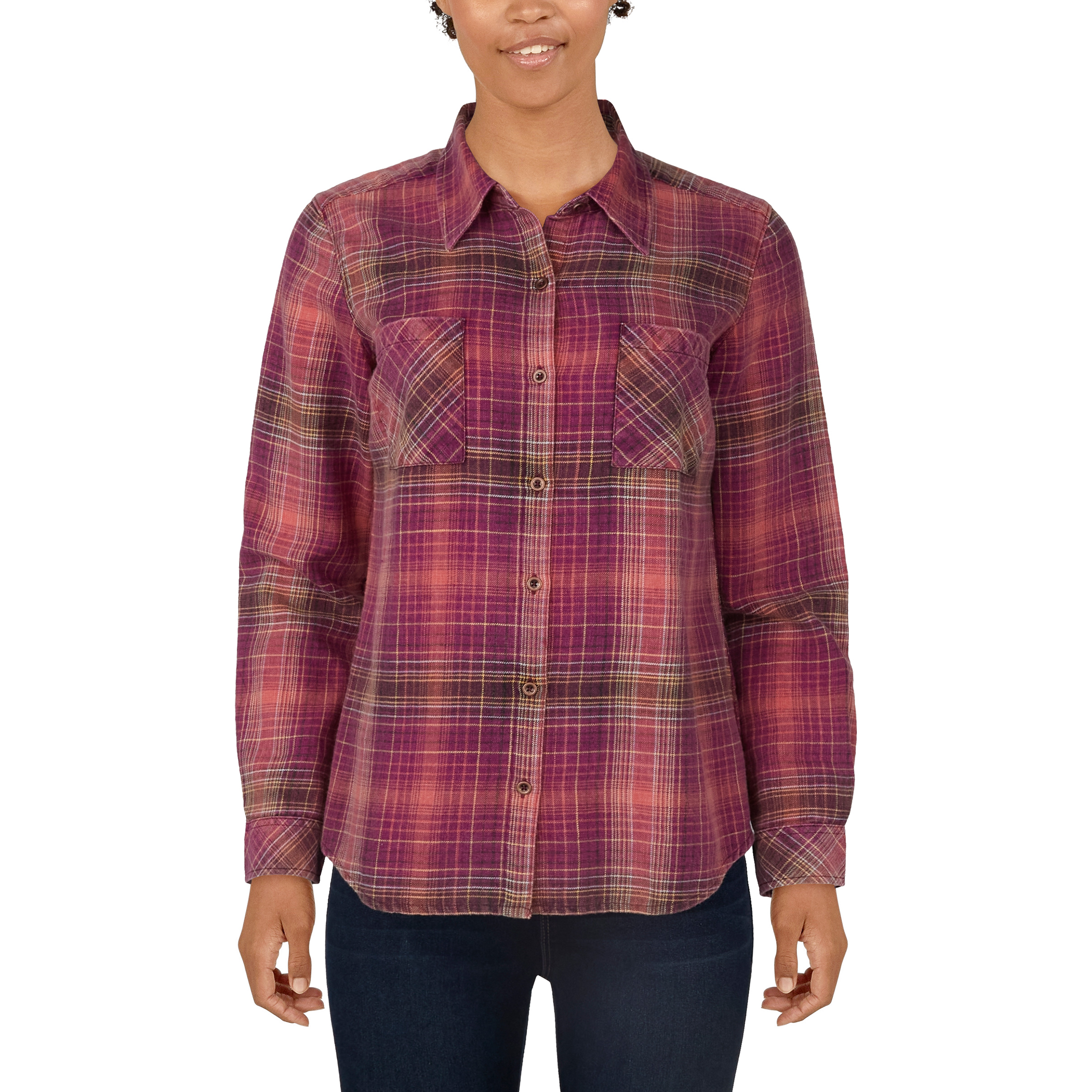 NATURAL REFLECTIONS Acid-Wash Plaid Long-Sleeve Shirt